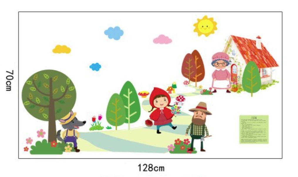 สติ๊กเกอร์แต่งห้อง DIY รูปหนูน้อยหมวกแดง ลอกออกแล้วติดซ้ำได้