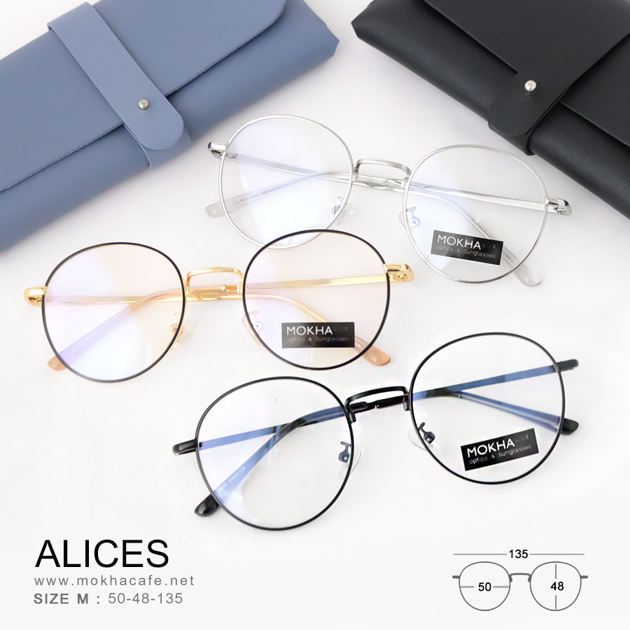 ALICES - black silver แว่นตาทรงกลม กรอบโลหะ ขาสปริง กว้าง 135 มม.(sizeM) H48