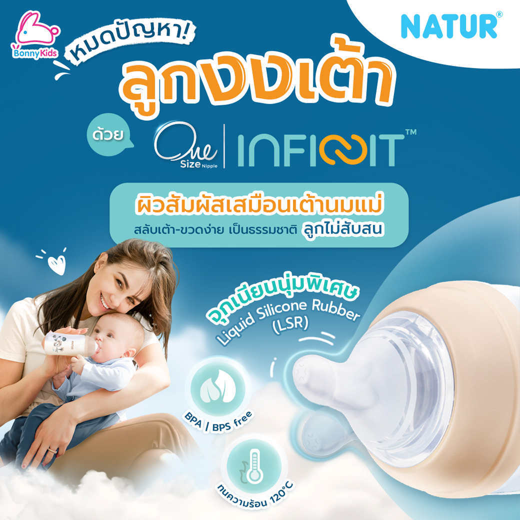 NATUR (เนเจอร์) One Size INFINIT ขวดนมอินฟินิท ขวดนมคอกว้าง ขวดPP ขวด PES (แพ็ค 2 ขวด)