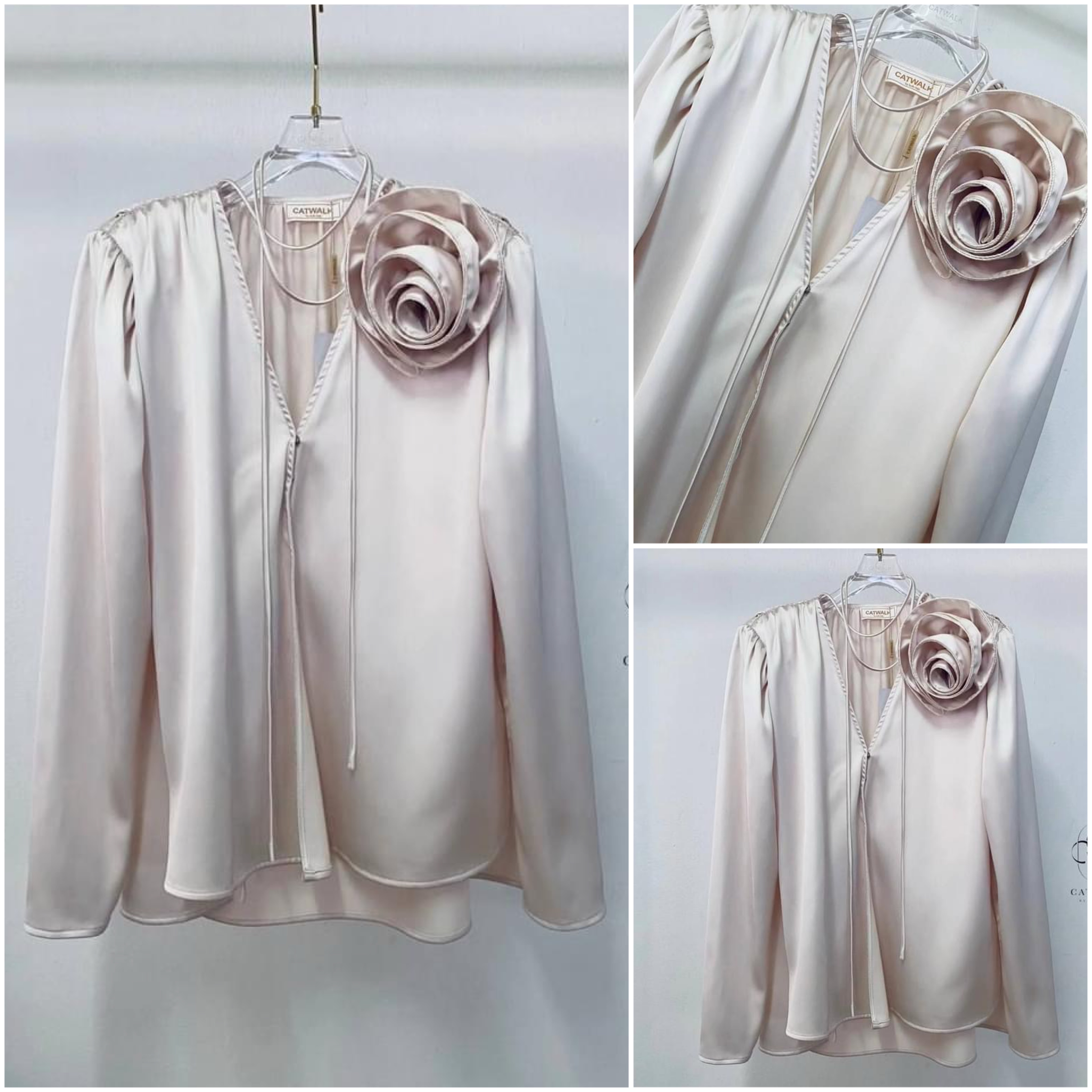 เสื้อผ้าซาตินป้ายหน้า+เข็มกลัดดอกกุหลาบ เนื้อผ้าซาตินเกรดเอ ใส่สบาย : สินค้าคุณภาพ (พร้อมส่ง)