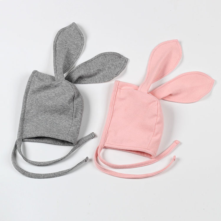 หมวกเด็กอ่อน ฮู้ดเด็กผูกคางเด็กเล็ก วัย 3 - 24 เดือน กระต่ายน้อย - มีสีเทา/ชมพู