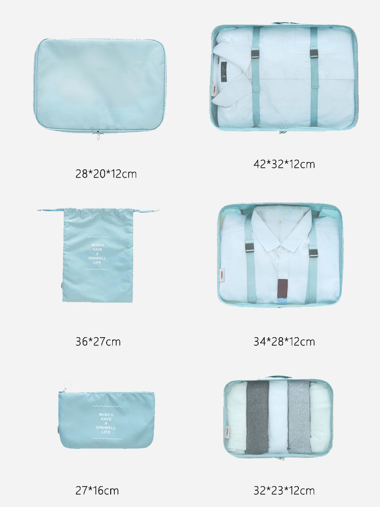 DINIWELL กระเป๋าจัดระเบียบเดินทาง 6 ชิ้น สุดคุ้ม จัดกระเป๋าเดินทาง ท่องเที่ยว ใส่เสื้อผ้า ชุดชั้นใน รองเท้า พกพาสะดวก มี 2 ลาย 2 ลายให้เลือก