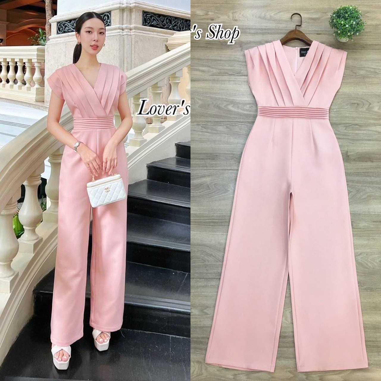 จั้มสูทกางเกงขายาว ลุคเรียบหรู ดูผู้ดี โทนสีละมุน ทรงไหล่ล้ำปิดช่วงหัวไหล่ อัดจีบแน่นเวลาใส่จีบไม่แตกนะคะ สินค้าคุณภาพ (พร้อมส่ง)