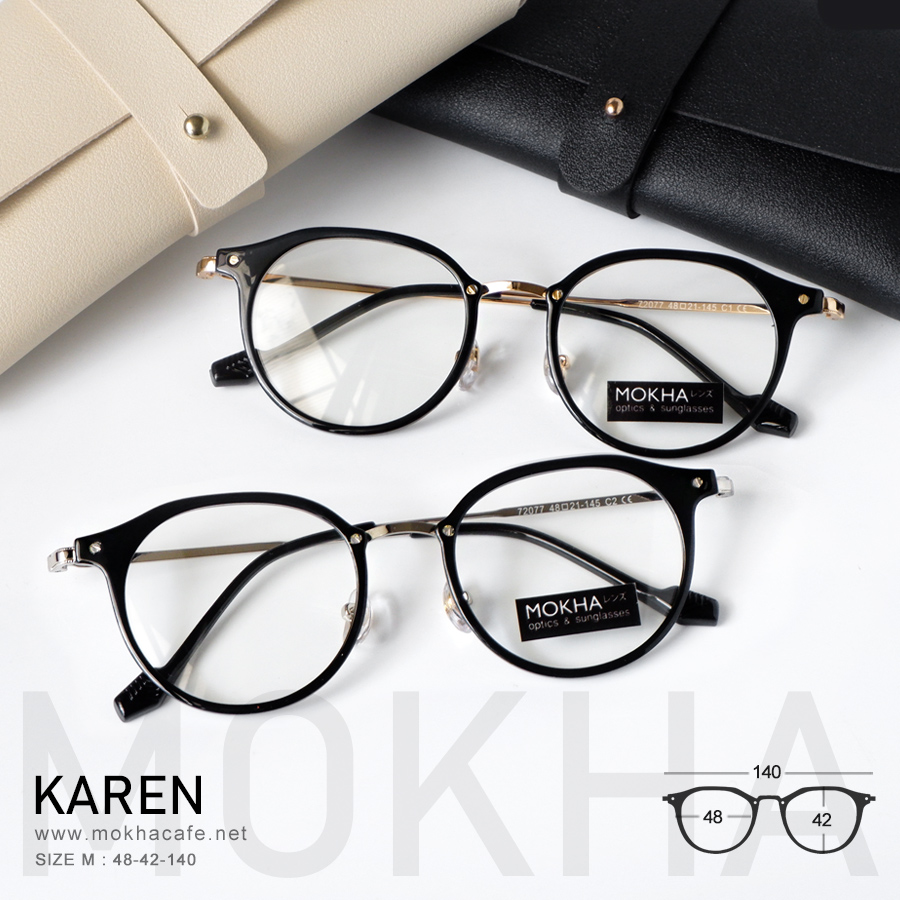 KAREN - black silver กรอบแว่น ทรงหยดน้ำ แว่นตาวินเทจ กว้าง 140 มม.(sizeM) H42