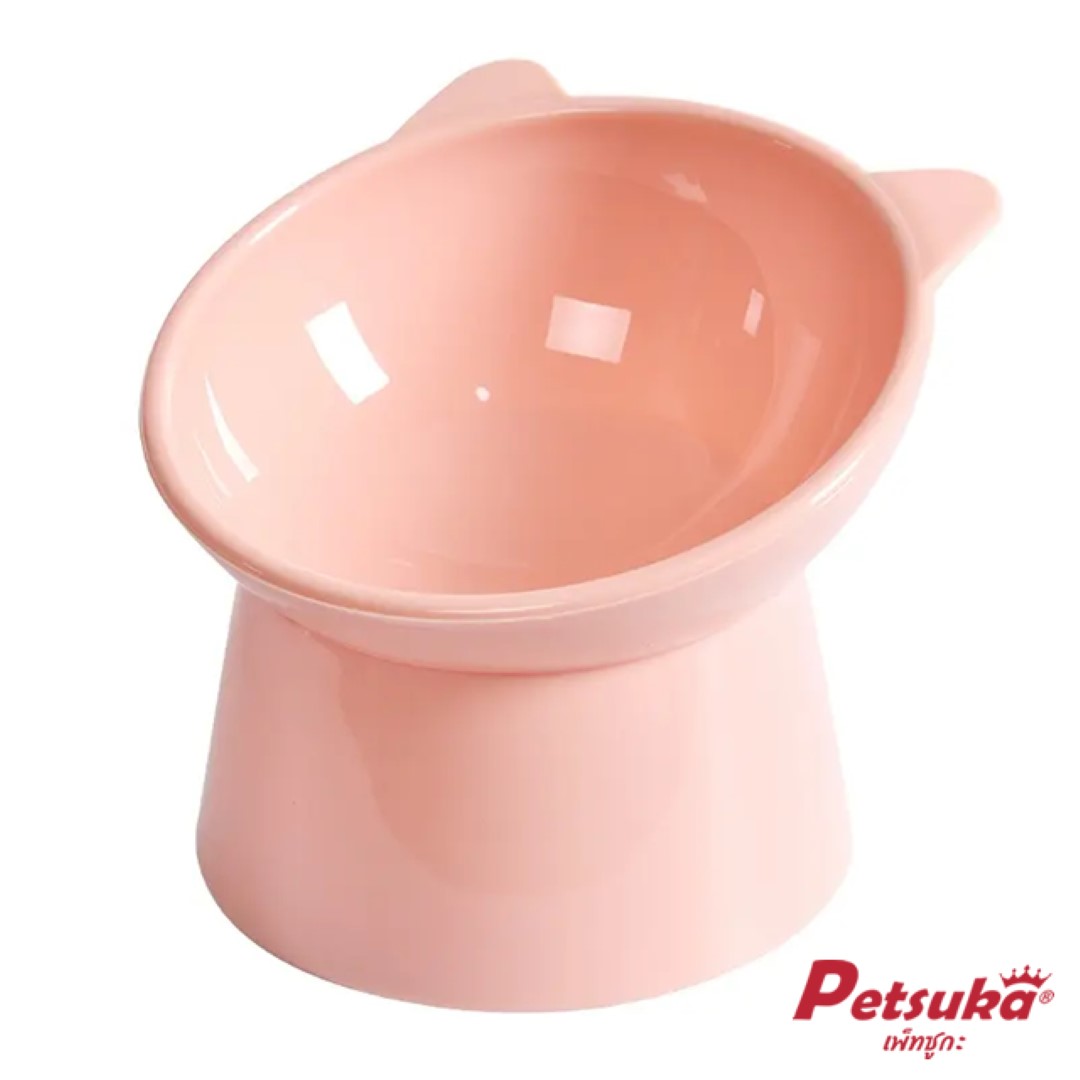 ชามอาหารสัตว์เลี้ยง Petsuka สำหรับสุนัขและแมว ดีไซน์โมเดิร์นรูปแมว สีชมพู