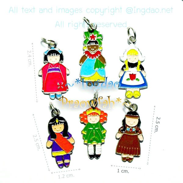IN48-9298 Kids Around The World Enamel Charms จี้โลหะลงยา ชุดเด็กผู้หญิงนานาชาติ (ราคาต่อแพ๊ค / บรรจุ 6 ชิ้น ลายละ 1 ชิ้น)