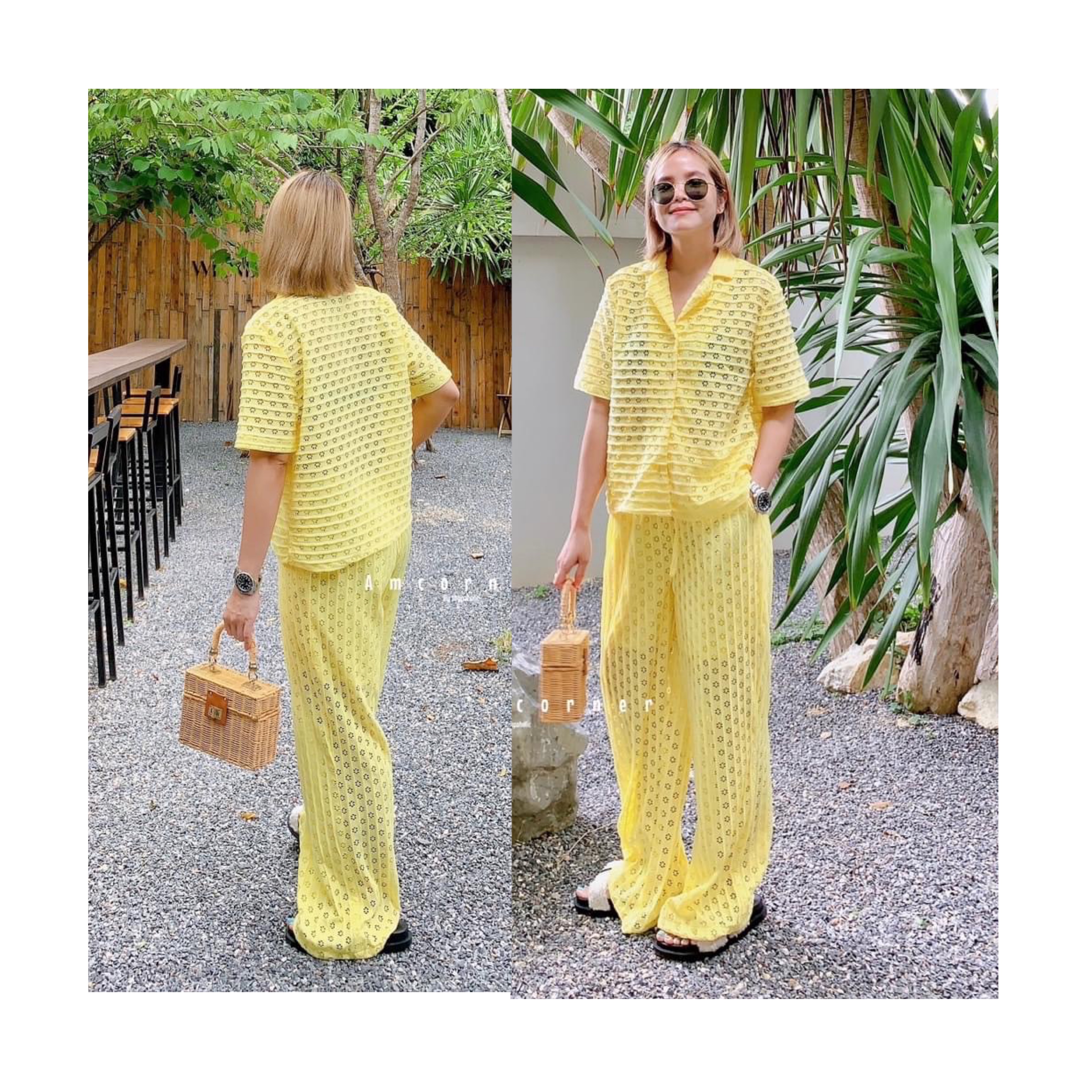 Mimi set เสื้อ+กางเกงขายาว ผ้ายืดฉลุ เนื้อนิ่ม เนื้อผ้านิ่ม ใส่สบาย สินค้าคุณภาพ (พร้อมส่ง)