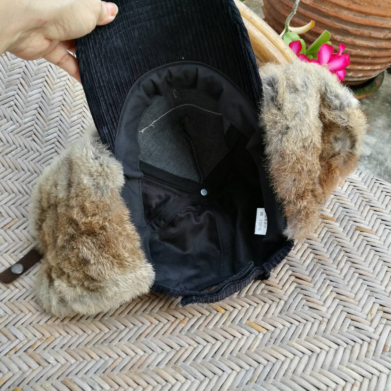 หมวกแก๊ปปิดหูเฟอร์กระต่ายแท้ อุ่นมากกก