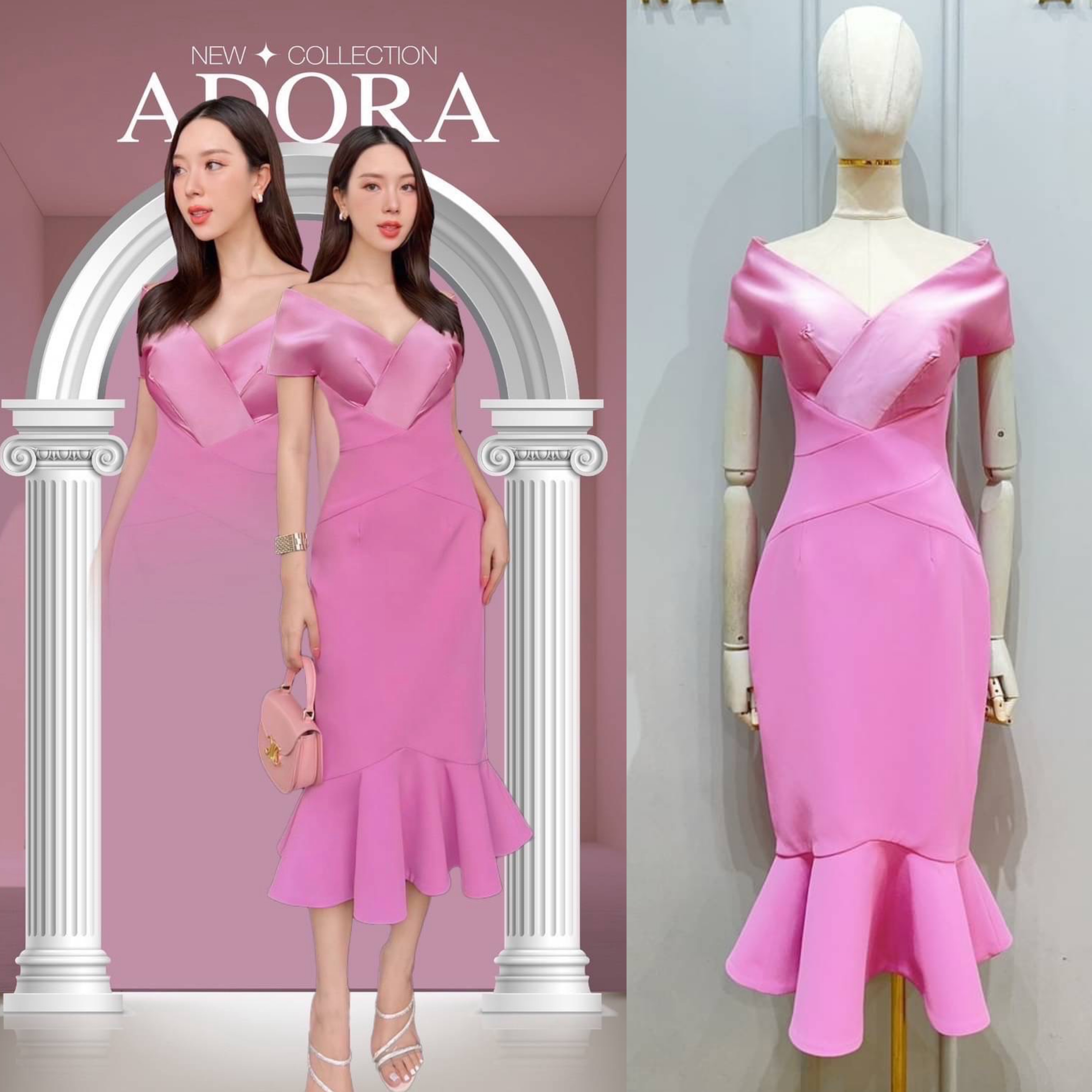 เดรสดีไซน์ปาดไหล่คอวี ช่วงอกตัดต่อผ้า เสริมฟองน้ำ ตัวเดรสใช้เนื้อผ้าเกรดพรีเมี่ยมทั้งตัว ดีไซน์กระโปรงทรงสอบแต่งระบายหางปลาปลายเดรส งานมีซับใน ซิปหลัง ใส่สบาย : สินค้าคุณภาพ (พร้อมส่ง)