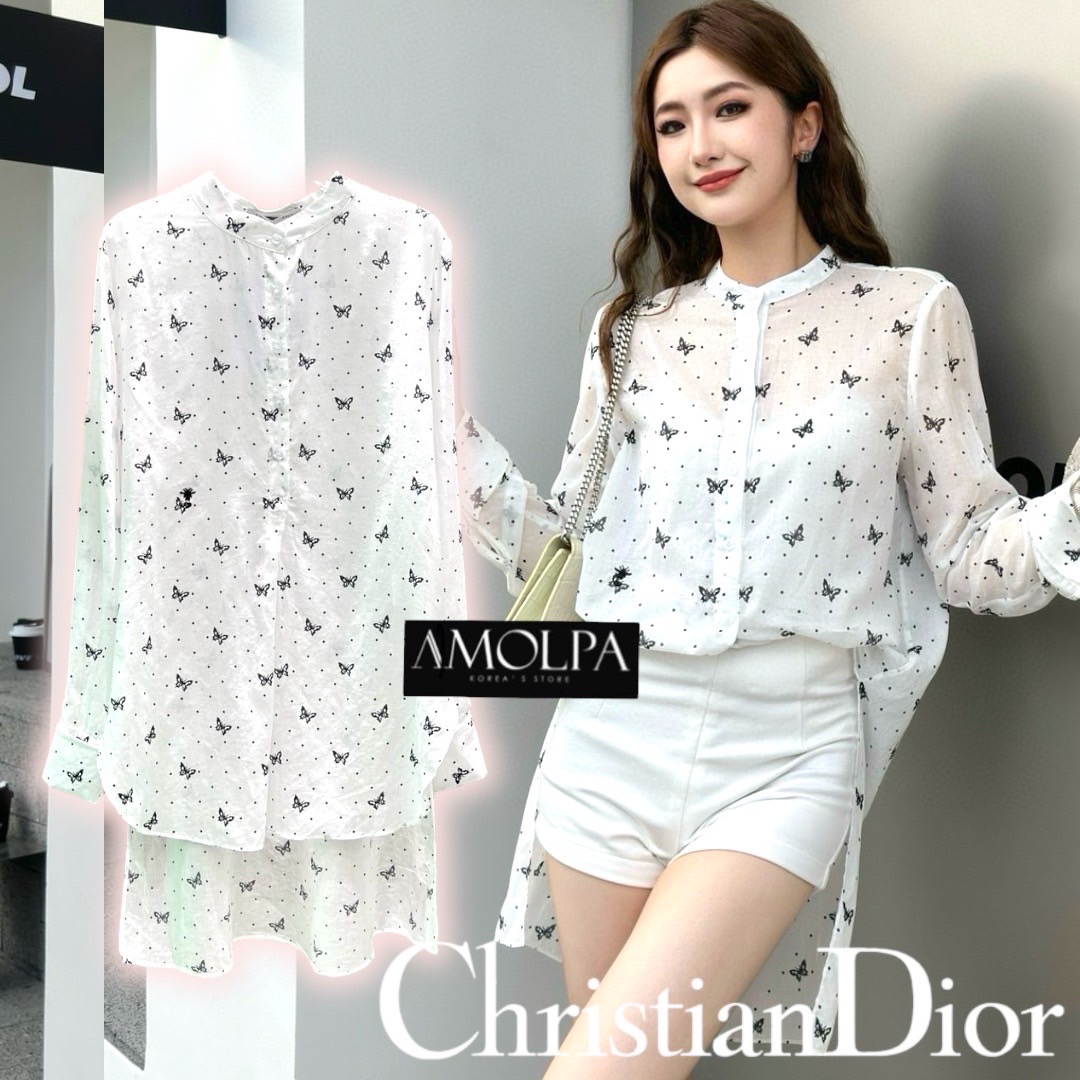 เสื้อเชิ้ตซีทรูลายผีเสื้อ CD หน้าสั้น หลังยาว ปิดก้น ปิดสะโพก สวยหรูดูแพง แสงออก ดีเทลละเอียดทุกจุด ลายใหม่ ใส่สบาย : สินค้าคุณภาพ (พร้อมส่ง)