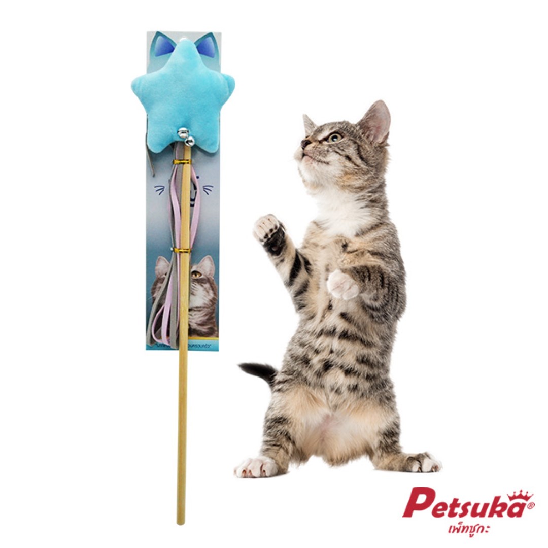ไม้ล่อแมว ของเล่นแมว Petsuka รูปดาวนุ่มฟู สีฟ้า