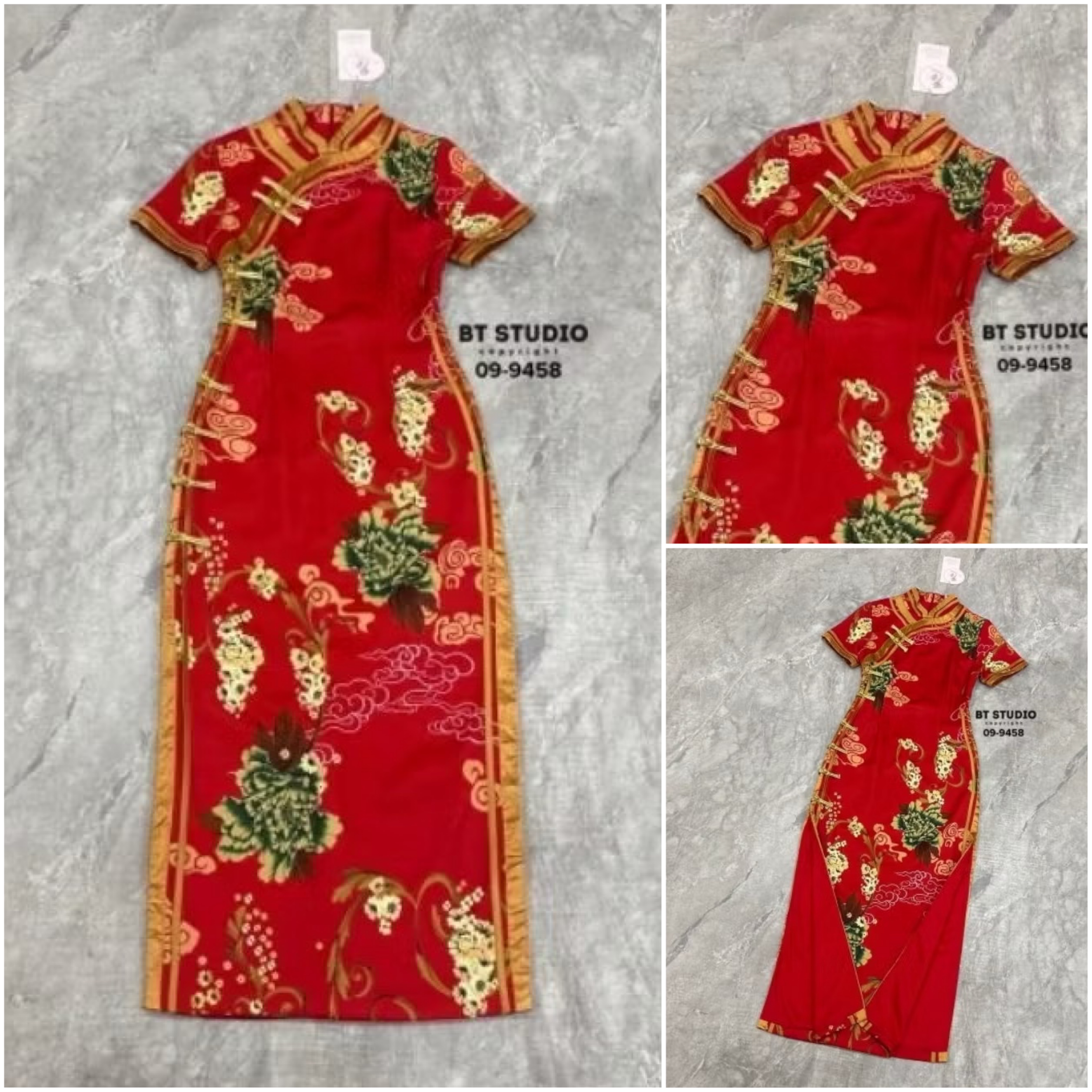 เดรสกี่เพ้าคอจีนแต่งกระดุมและกุ้นแทบจีน ตัดลายผ้าลายดอกไม้ งานสวย หรู ดูแพง คัตติ๊งสวยมาก ๆ ค่ะ ใส่สบาย : สินค้าคุณภาพ (พร้อมส่ง)