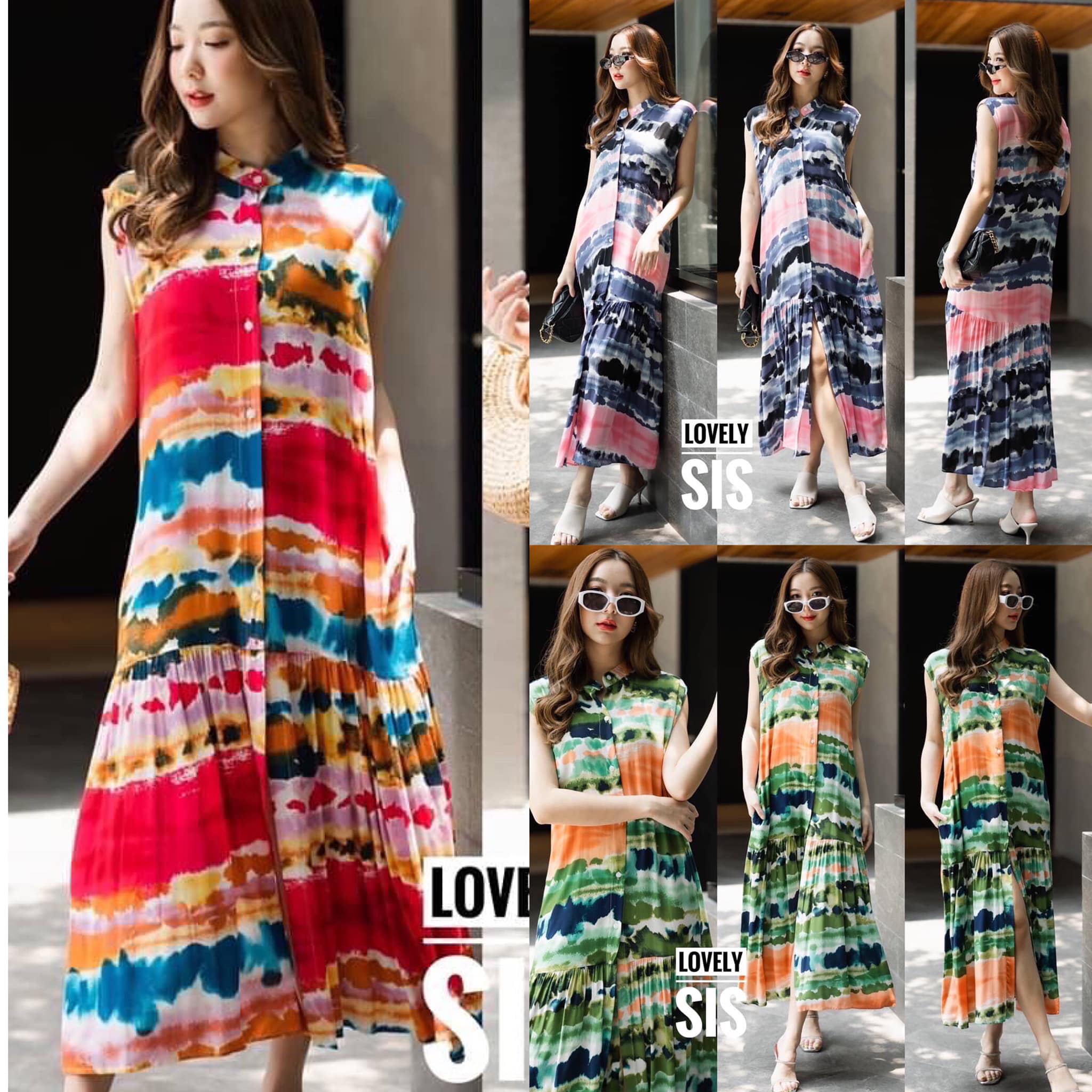 เดรสแขนกุดคอจีนแต่งกระดุมหน้า ผ้าสปันเนื้อนิ่มพิมพ์ลายสไตล์มัด ย้อมลายคมชัดสีสวยมากค่า มีกระเป๋าสองข้างสะโพก ใส่หน้าร้อนสบายสุดๆ สินค้าคุณภาพ (พร้อมส่ง)