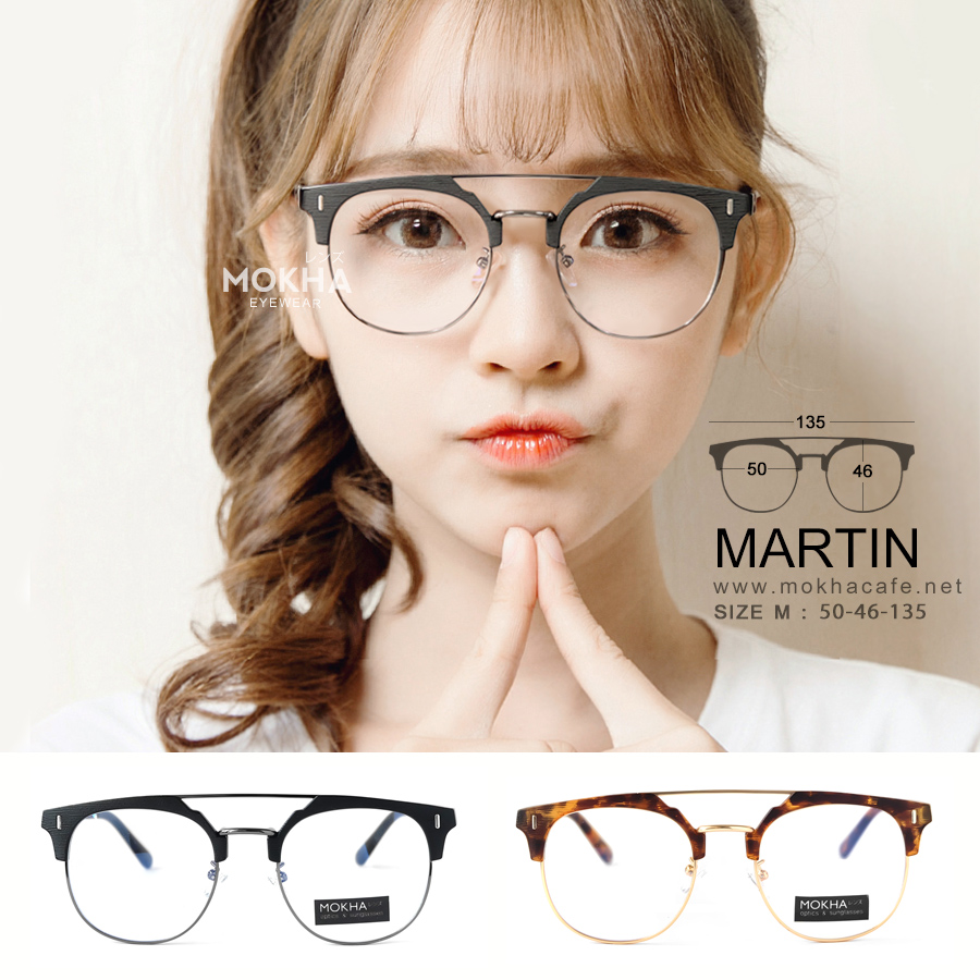 MARTIN - black wood แว่นตาวินเทจ กรอบโลหะ ขาลายไม้ ทรงหยดน้ำ double bridge กว้าง 135 มม.(sizeM) 24g