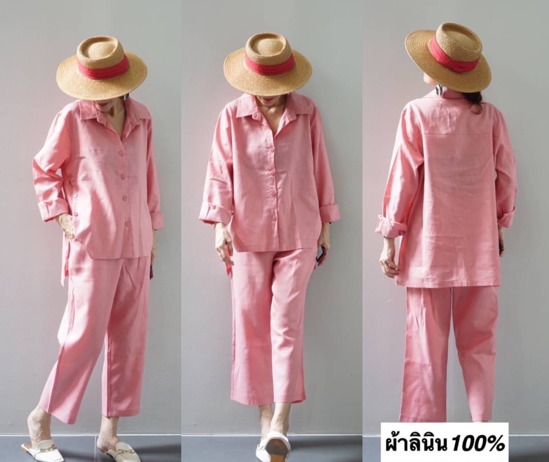 ชุดเซ็ตผ้าลินินแท้💯 เสื้อเชิ้ตแขนยาวหน้าสั้นหลังยาว กางเกง8 ส่วน ซิปหน้า สม็อคหลัง มีซับในทุกสี มีกระเป๋าข้าง 2 ข้าง สินค้าคุณภาพ (พร้อมส่ง)