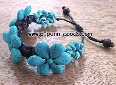 ข้อมือเชือกเทียนถัก เทอร์ควอยส์ รูปดอกไม้