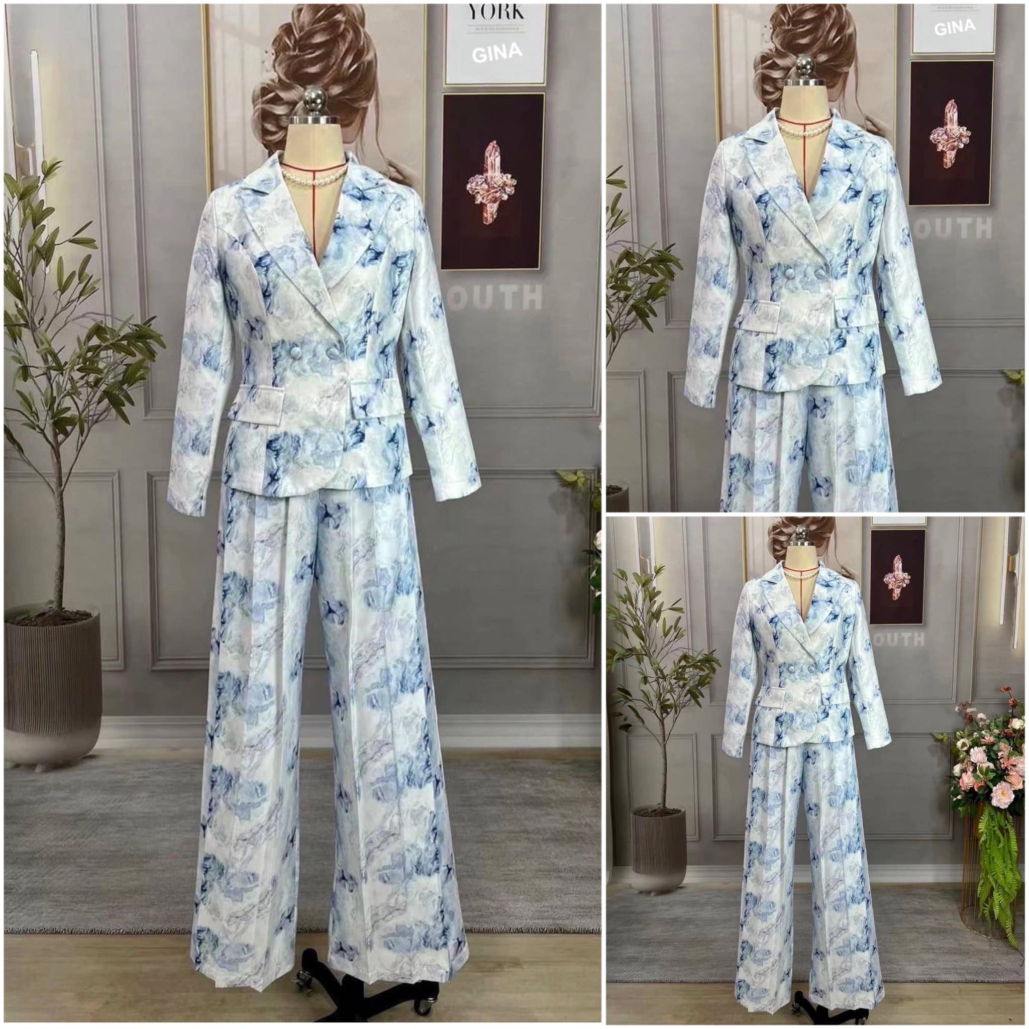 ชุดสูททอลายหินอ่อน งานสวยชนช็อป เนื้อผ้าทอพรีเมี่ยม แขนตุ๊กตา สาวกเรียบหรูดูแพง สินค้าคุณภาพ (พร้อมส่ง)