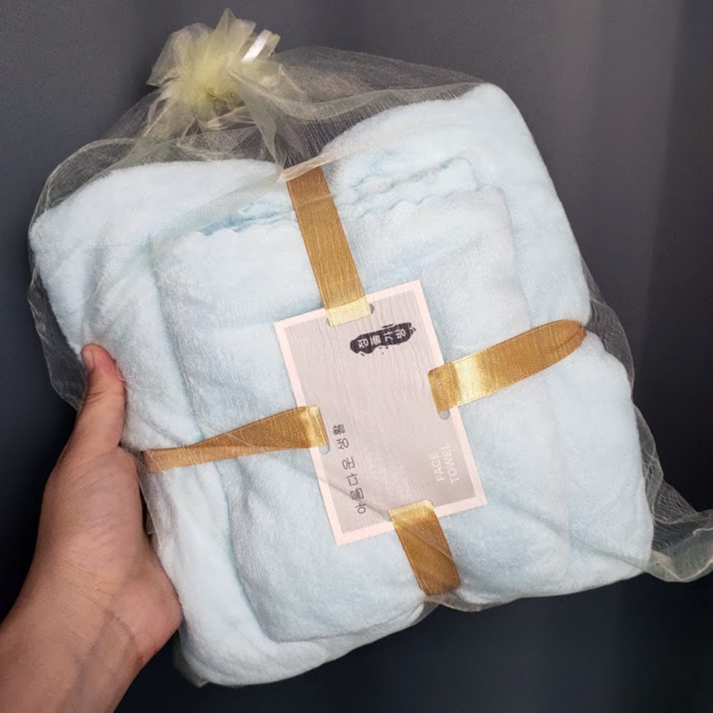 ผ้าขนหนูอาบน้ำ Set ผ้าเช็ดตัวใหญ่+ผ้าเช็ดผม แบรนด์เกาหลี เนื้อนุ่มสุดๆ เช็ดตัวเด็กทารกจนถึงผู้ใหญ่ บรรจุในถุงผ้าแก้ว
