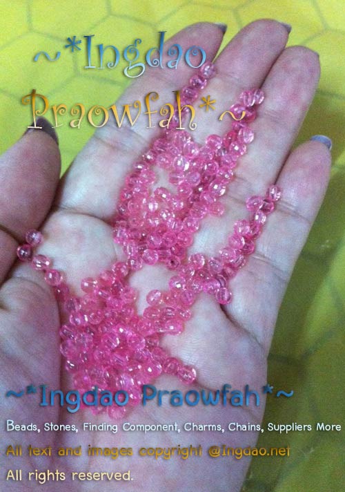 3004pk ลูกปัดทรงลูกโลก ใสสวยเจียรเหลี่ยม ขนาด 4 มิล. สีชมพู (10 กรัม/100 ชิ้น)