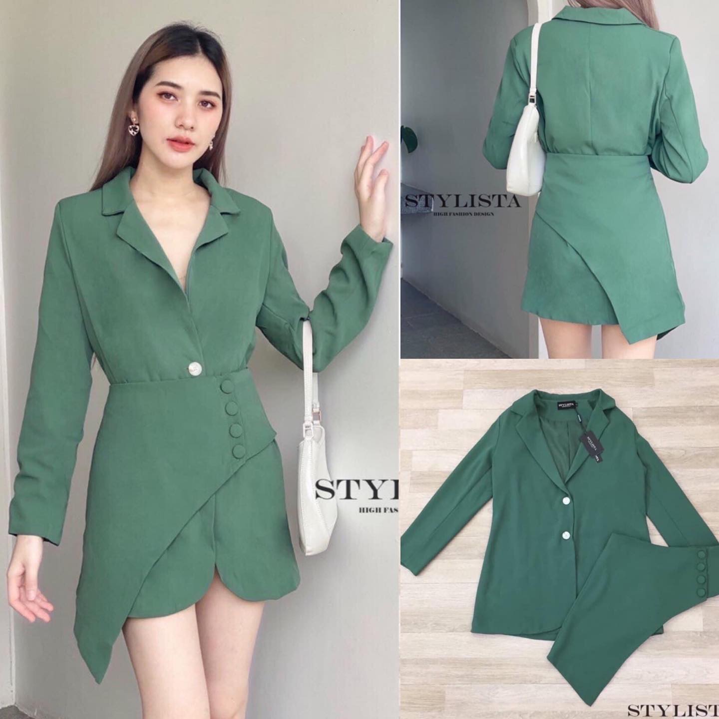 เดรสสูทเเเขนยาว กระดุมด้านหน้า มาพร้อม กระโปรงใส่สวยเข้าชุด ใส่สวยมากๆ สินค้าคุณภาพ (พร้อมส่ง)