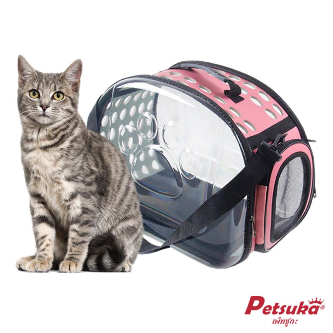 กระเป๋าสัตว์เลี้ยงสะพายข้าง Petsuka แบบโปร่งใส สีชมพู ขนาด M