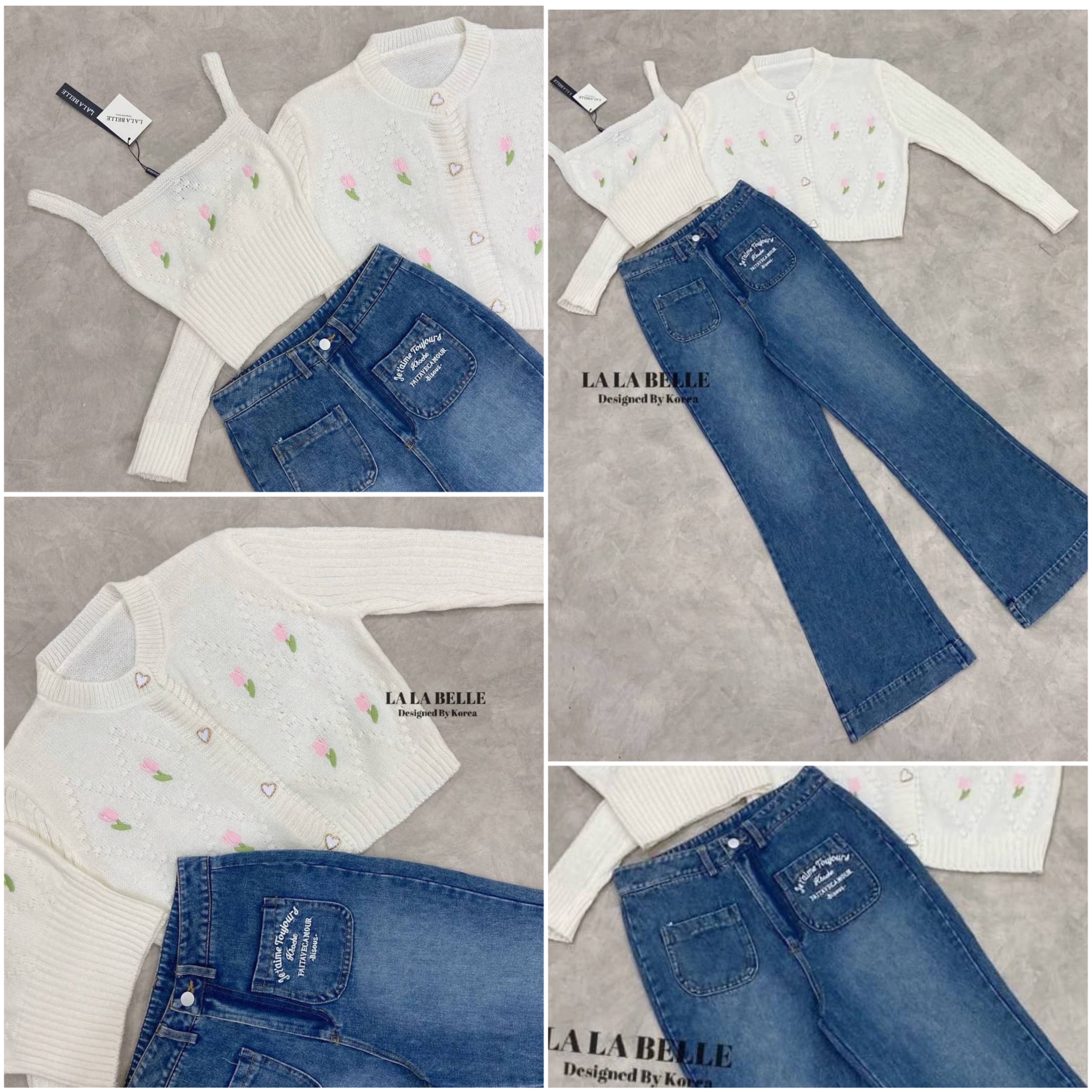 เซต3ชิ้น เสื้อสายเดี่ยวปักดอกไม้ผ้าไหมพรมนุ่มๆใส่สบายมาคู่กับเสื้อคลุมไหมพรมนุ่มปักเหมือนตัวสายเดี่ยวและใส่คู่กับกางเกงยีนส์ขายาวฟอกเข้าชุดอย่างดี สินค้าคุณภาพ (พร้อมส่ง)