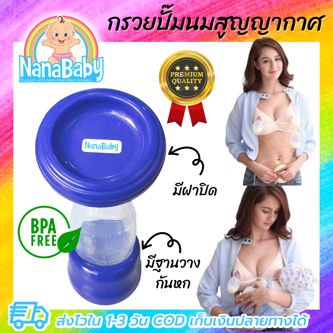 กรวยปั๊มนมแฮนด์ฟรี ขวดปั๊มนมซิลิโคนสูญญากาศ ✨มีฐานวางกันหก✔️ NanaBaby Silicone Breast Pump