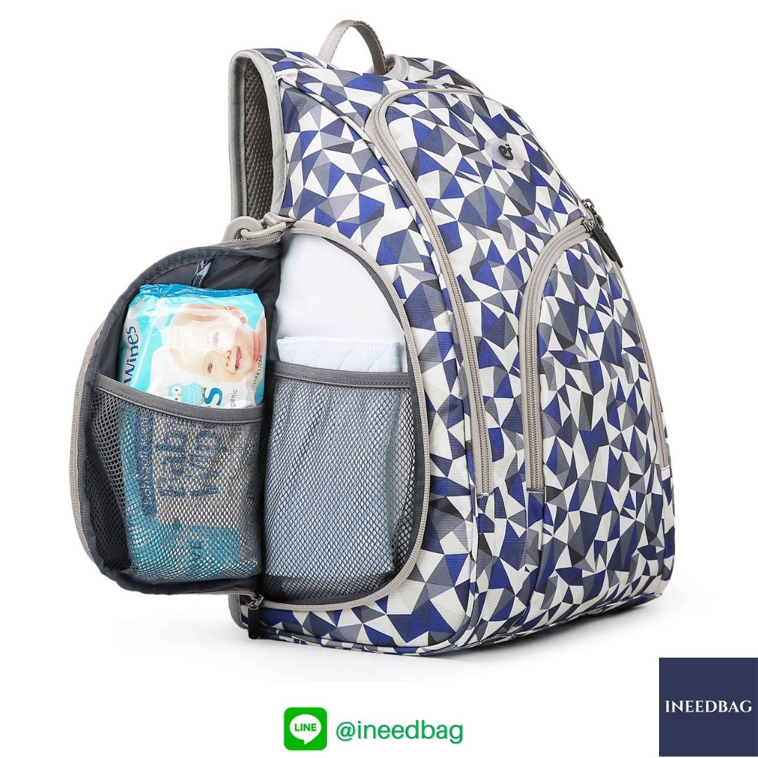 Ecosusi กระเป๋าคุณแม่, กระเป๋าสัมภาระคุณแม่, กระเป๋าแม่ลูกอ่อน แบบเป้ มาพร้อมแผ่นรองเปลี่ยนผ้าอ้อม, ช่องเก็บความร้อน-เย็น (New Version Blue) + Wet Pocket + Wipe Pocket