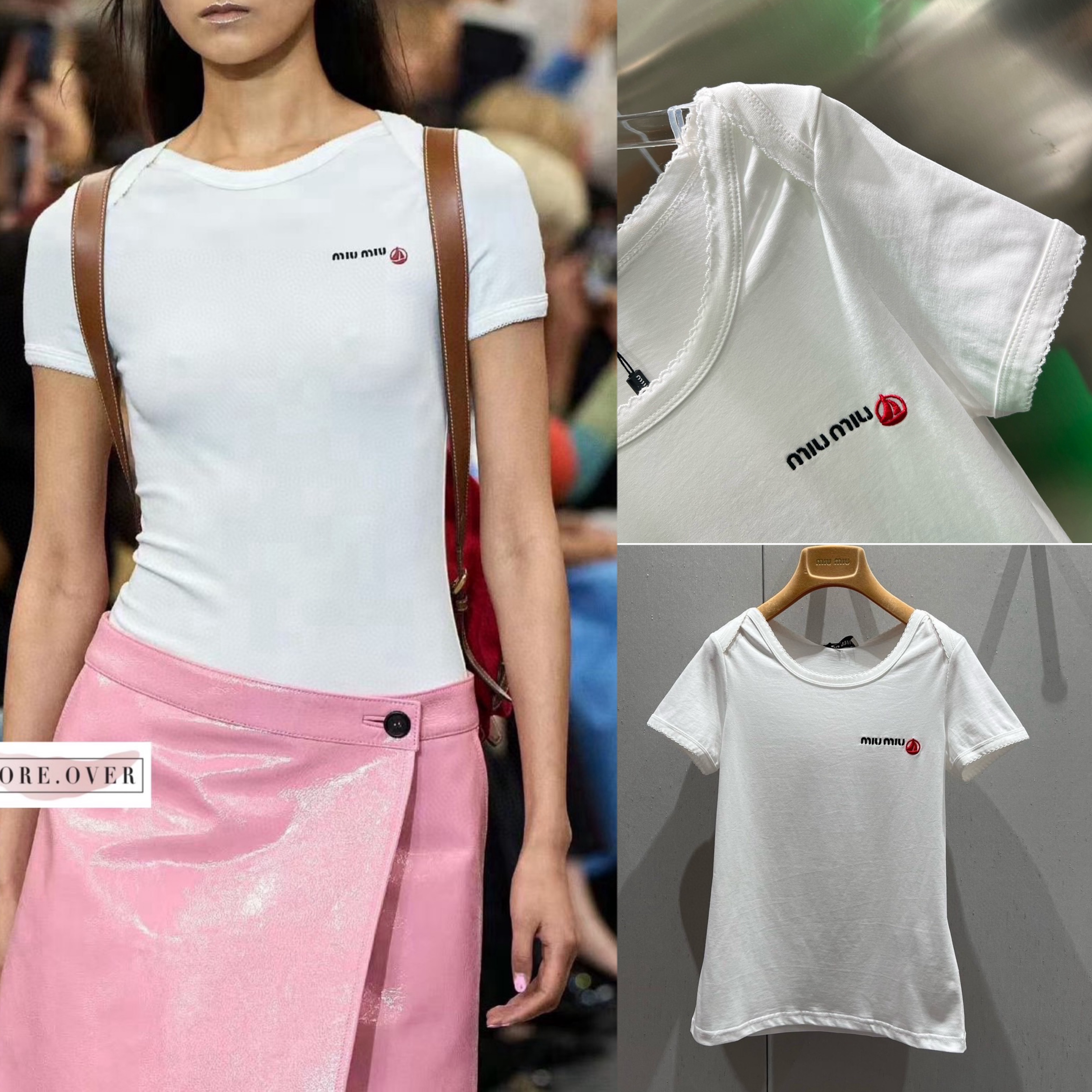 เสื้อยืดแขนสั้นสีขาว ช่วงอกปักชื่อแบรนด์ MIU MIUใส่สบาย : สินค้าคุณภาพ (พร้อมส่ง)