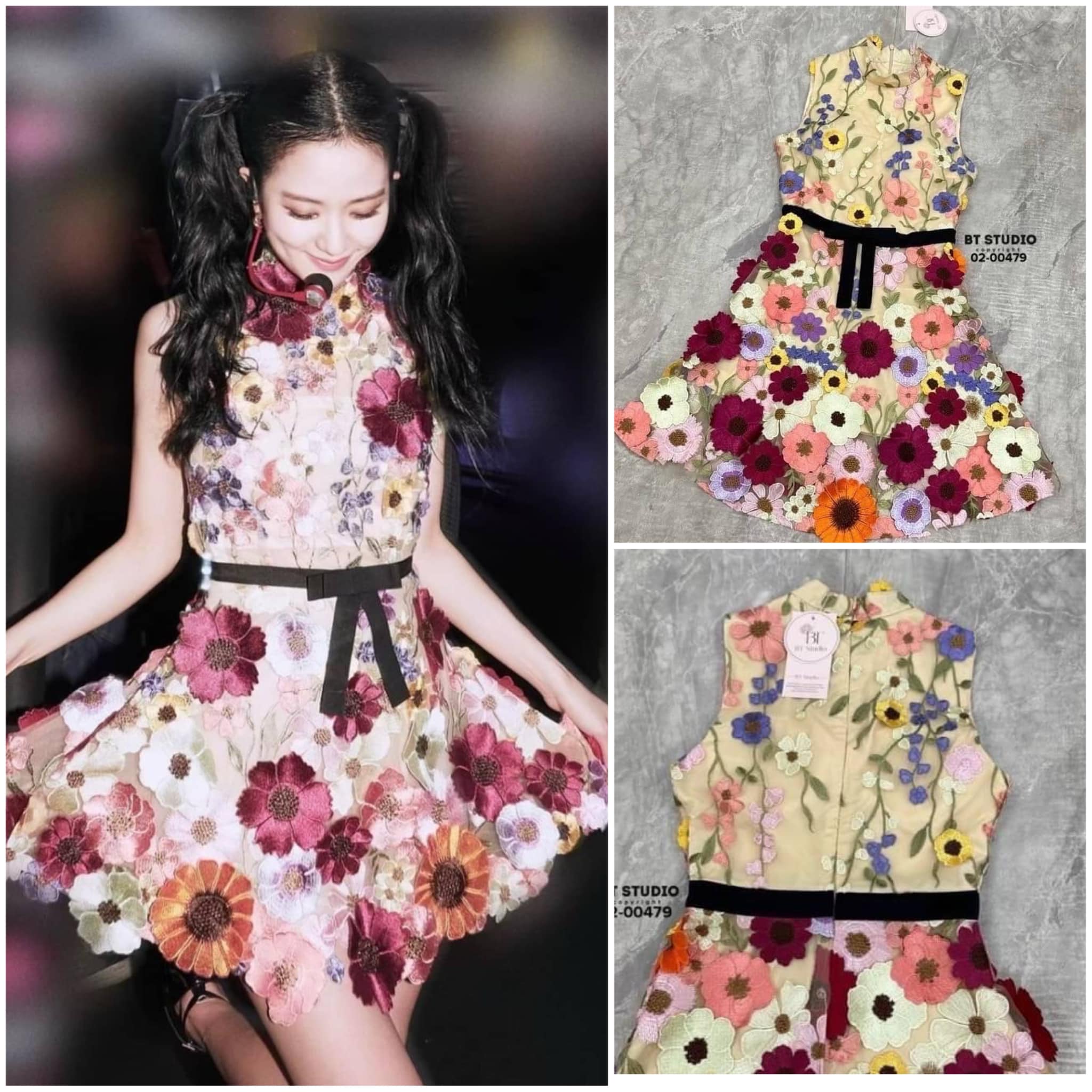 เดรสสั้นคอตั้งแขนกุด งานผ้าปักลายดอกไม้ 3D แน่นๆ แต่งกระจายทั่วชุด ตัดด้วยซับในสีเนื้อ สินค้าคุณภาพ (พร้อมส่ง)