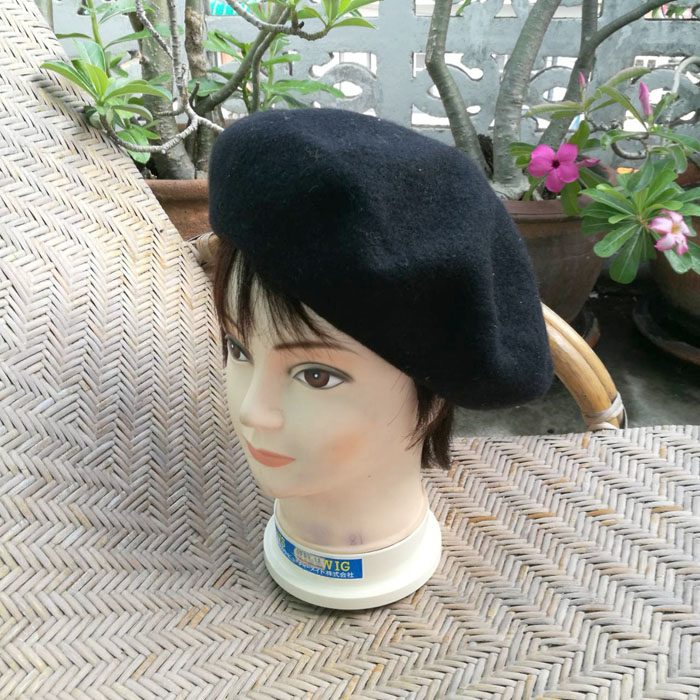 หมวกเบเร่ต์ผ้าขนสัตว์สีดำ เนื้อหนาอุ่นถึงติดลบ