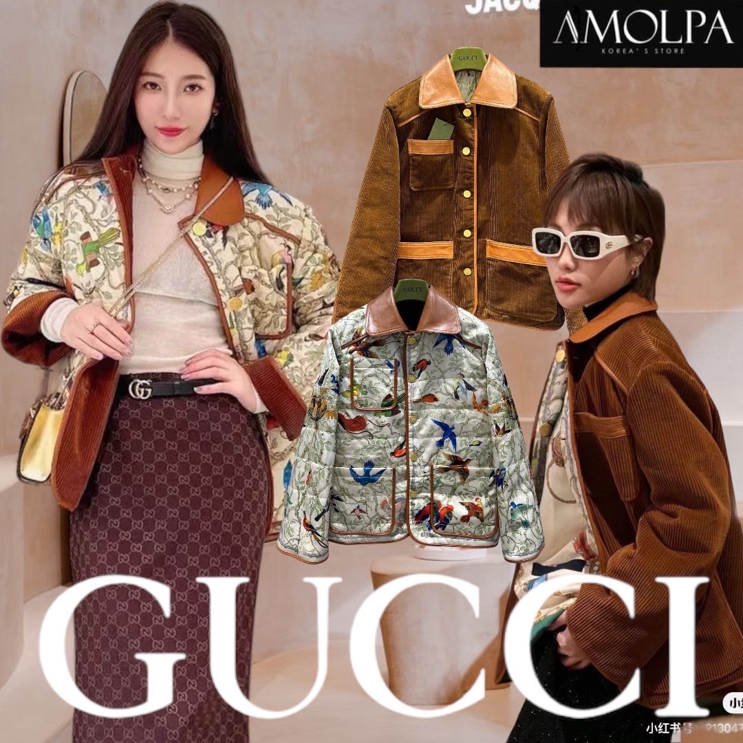 JACKET GG งานใส่ได้2ด้าน อีกด้านเป็นงานผ้าลูกฟูกสีน้ำตาล อีกด้านเป็นผ้าลาย GUCCI งานผ้าอย่างดี หนานุ่ม เหมือนช๊อปเด๊ะ : สินค้าคุณภาพ (พร้อมส่ง)