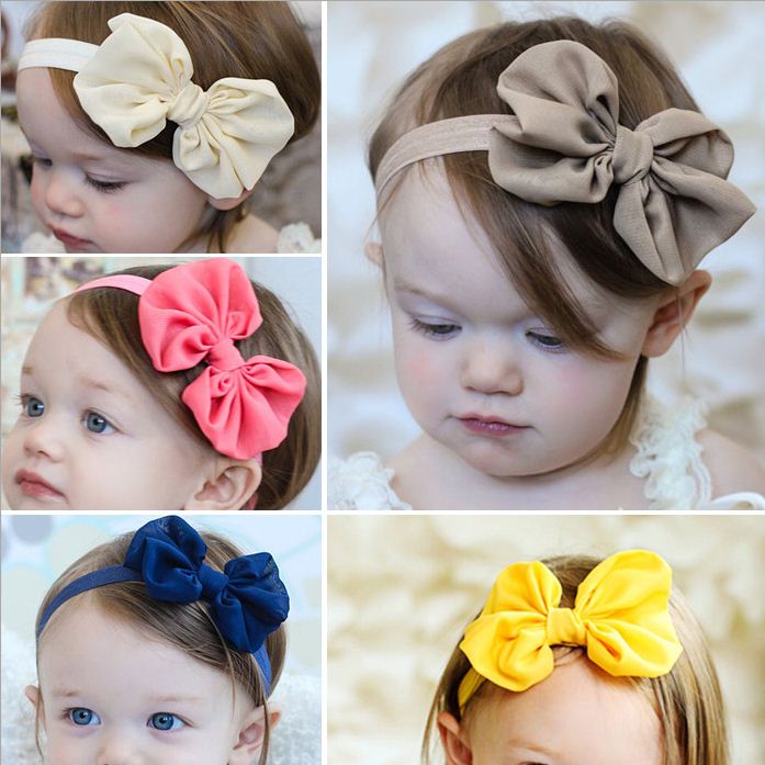 ผ้าคาดผมเด็กอ่อน แบบโบว์ใหญ่จีบรูด Classic Style