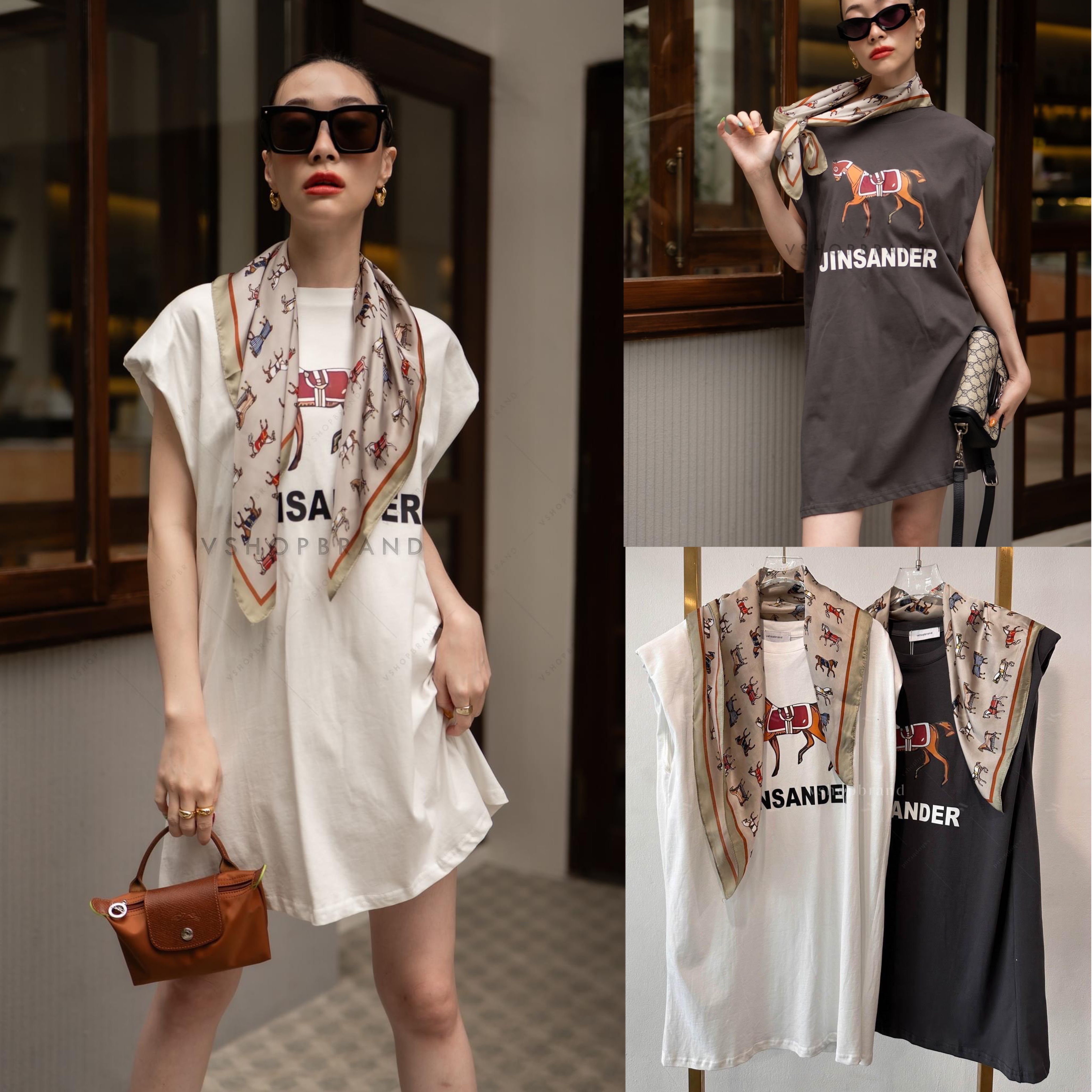 minidress แขนกุดเสริมบ่ารูปม้า + ผ้าพันคอ : สินค้าคุณภาพ (พร้อมส่ง)