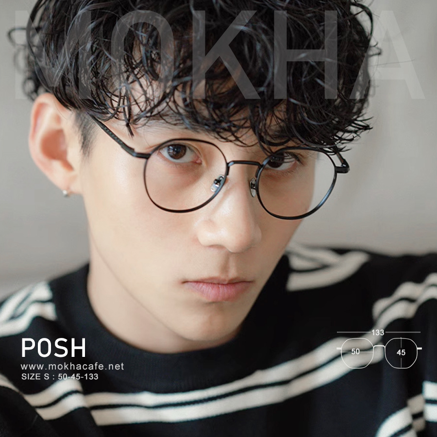 กรอบแว่น POSH - black กรอบโลหะ ทรงเหลี่ยม น้ำหนักเบา กว้าง 133 มม. (sizeS) H45