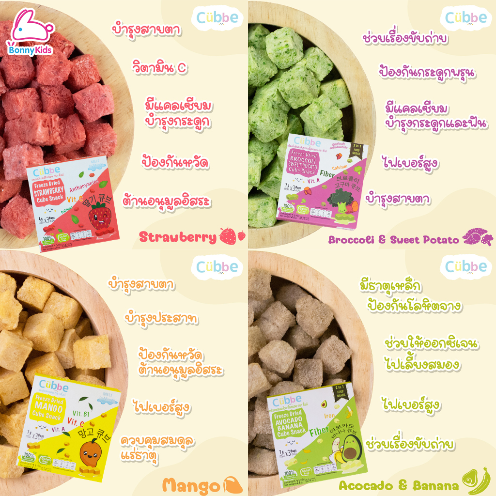 Cubbe ขนมเด็กสุขภาพดี ผลิตจากผักผลไม้ 100% ขนมคิ้วบ์ ขนมแท่ง สำหรับเด็ก 6 เดือนขึ้นไป