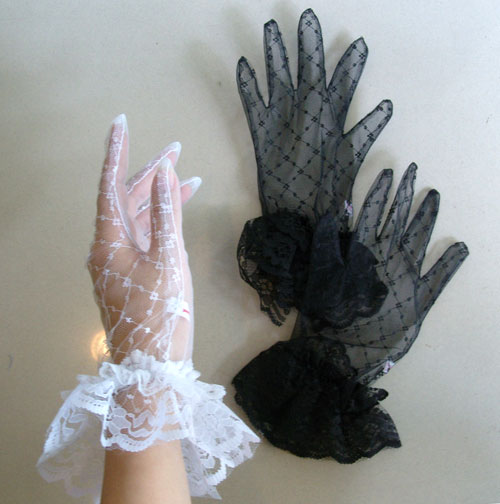 ถุงมือลูกไม้เด็ก-ผู้ใหญ่ ถุงมือตาข่าย ออกงาน Size SS-XL สีขาว/ดำ/แดง/ขาวทอง/ดำทอง