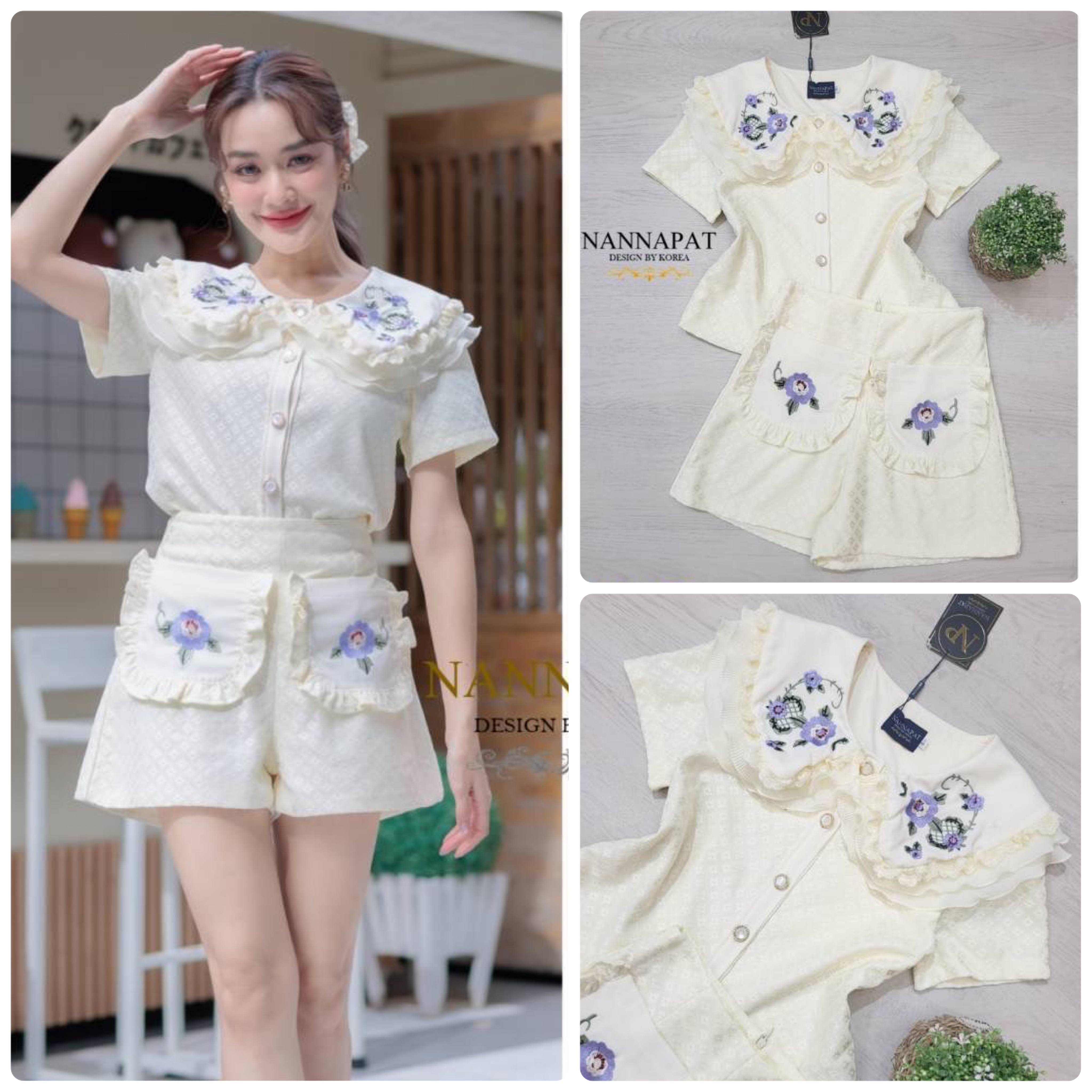 เซ็ทเสื้อ+กางเกงขาสั้น ลุคคุณหนู ตัวผ้านุ่ม มีเทร็คเจอร์ใสตัว ใส่สบาย สินค้าคุณภาพ (พร้อมส่ง)