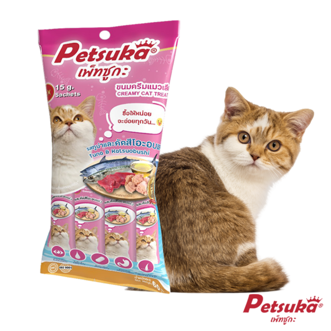 ขนมครีมแมวเลีย เพ็ทซูกะ รสทูน่าและคัตสึโอะอบแห้ง ขนาด 60g