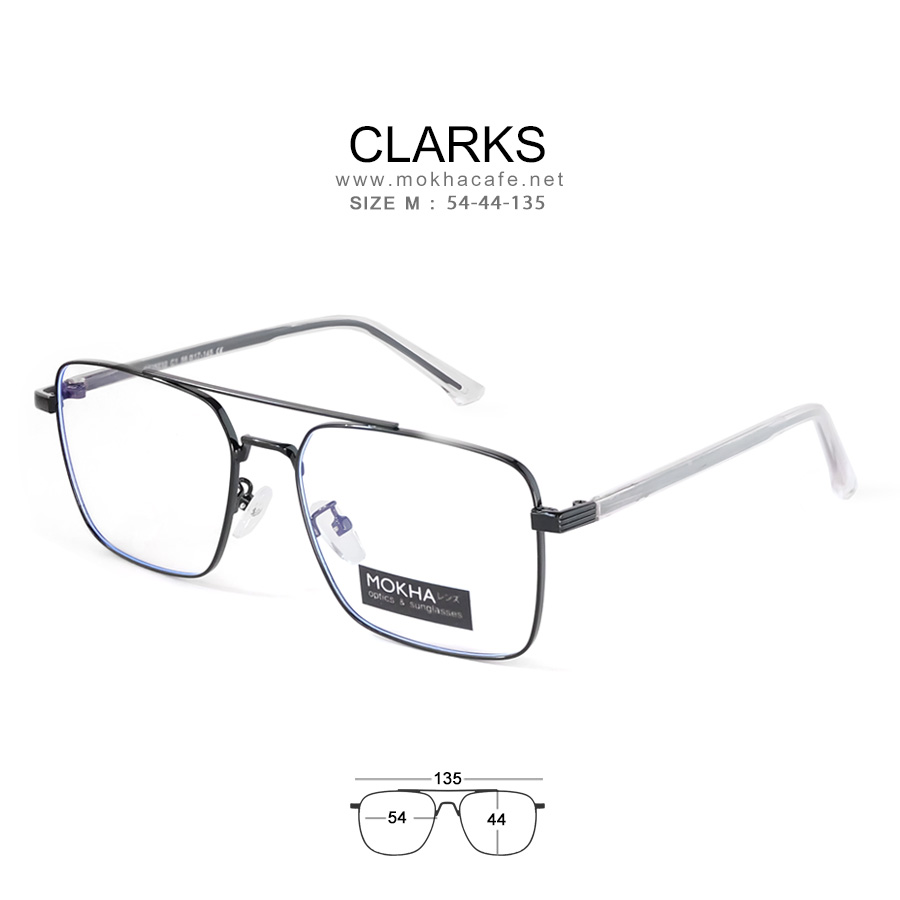 แว่นตา CLARKS -black กรอบแว่นทรงเหลี่ยม กรอบโลหะ Double Bridge กว้าง 135 มม.(sizeM) H44
