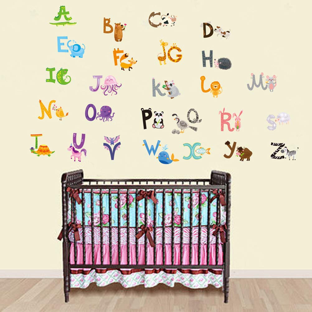 สติกเกอร์ติดผนัง ABC สติ๊กเกอร์ตกแต่ง DIY สติกเกอร์ A-Z เพื่อนสัตว์ ขนาดใหญ่ ลอกออกแล้วติดซ้ำได้