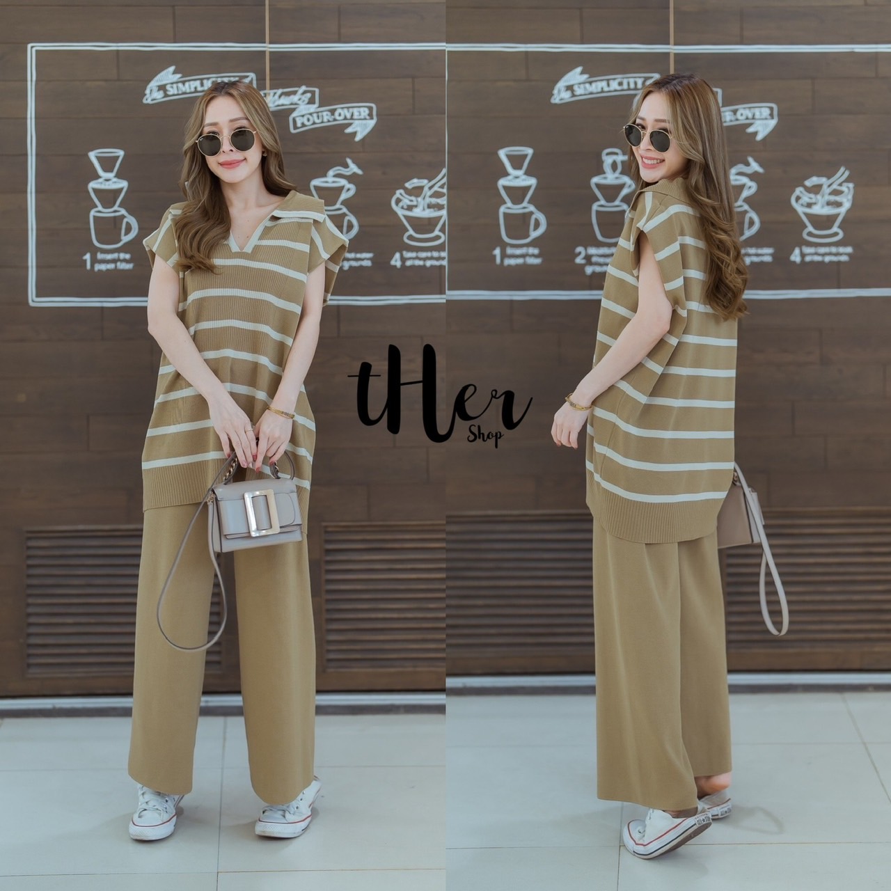 ชุดSet เสื้อไหมพรมแต่งคอปก ลายทาง มาพร้อมกางเกงขายาวทรงปล่อย สามารถ ใส่แยกได้ด้วยน้า ใช้ผ้าเนื้อดี ใส่สบาย : สินค้าคุณภาพ (พร้อมส่ง)