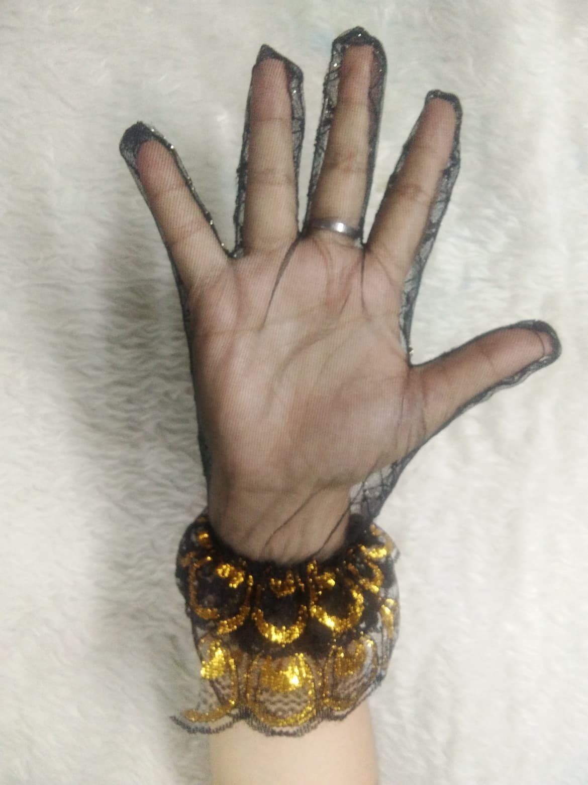 ถุงมือลูกไม้เด็ก-ผู้ใหญ่ ถุงมือตาข่าย ออกงาน Size SS-XL สีขาว/ดำ/แดง/ขาวทอง/ดำทอง