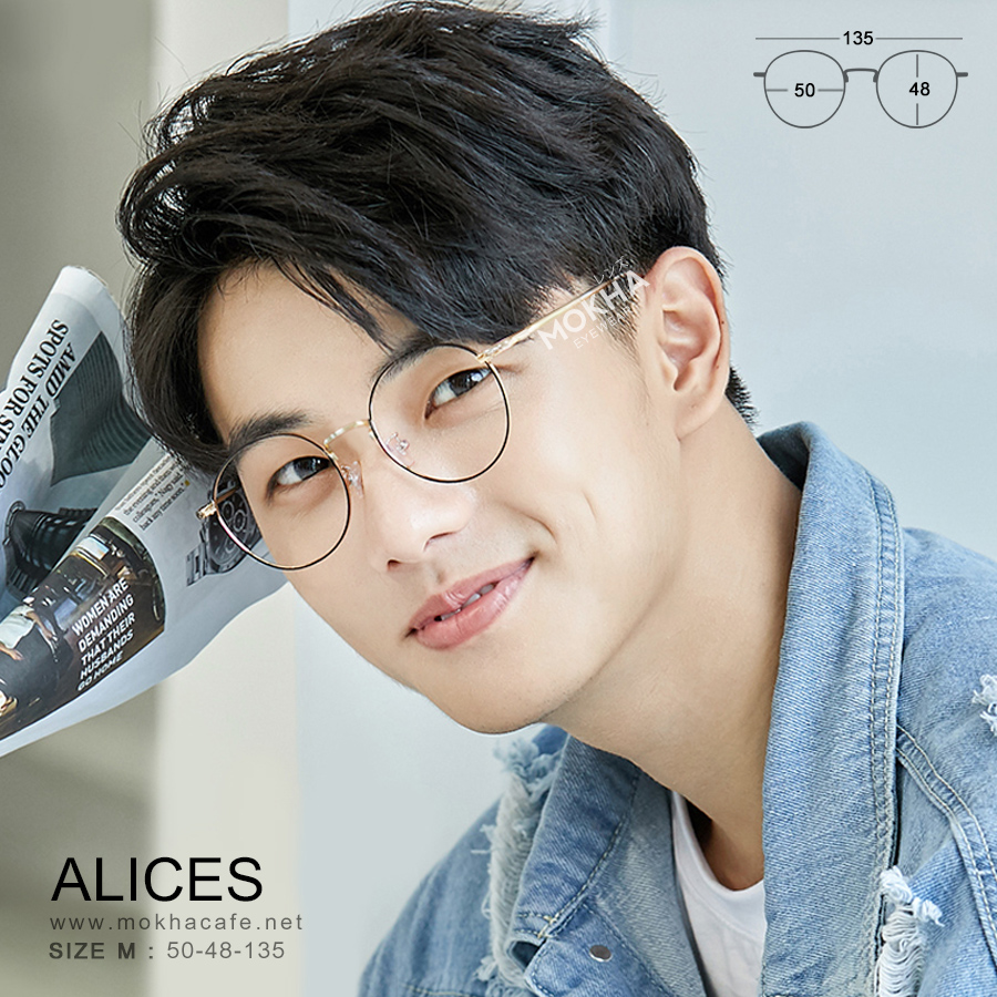 ALICES - black silver แว่นตาทรงกลม กรอบโลหะ ขาสปริง กว้าง 135 มม.(sizeM) H48