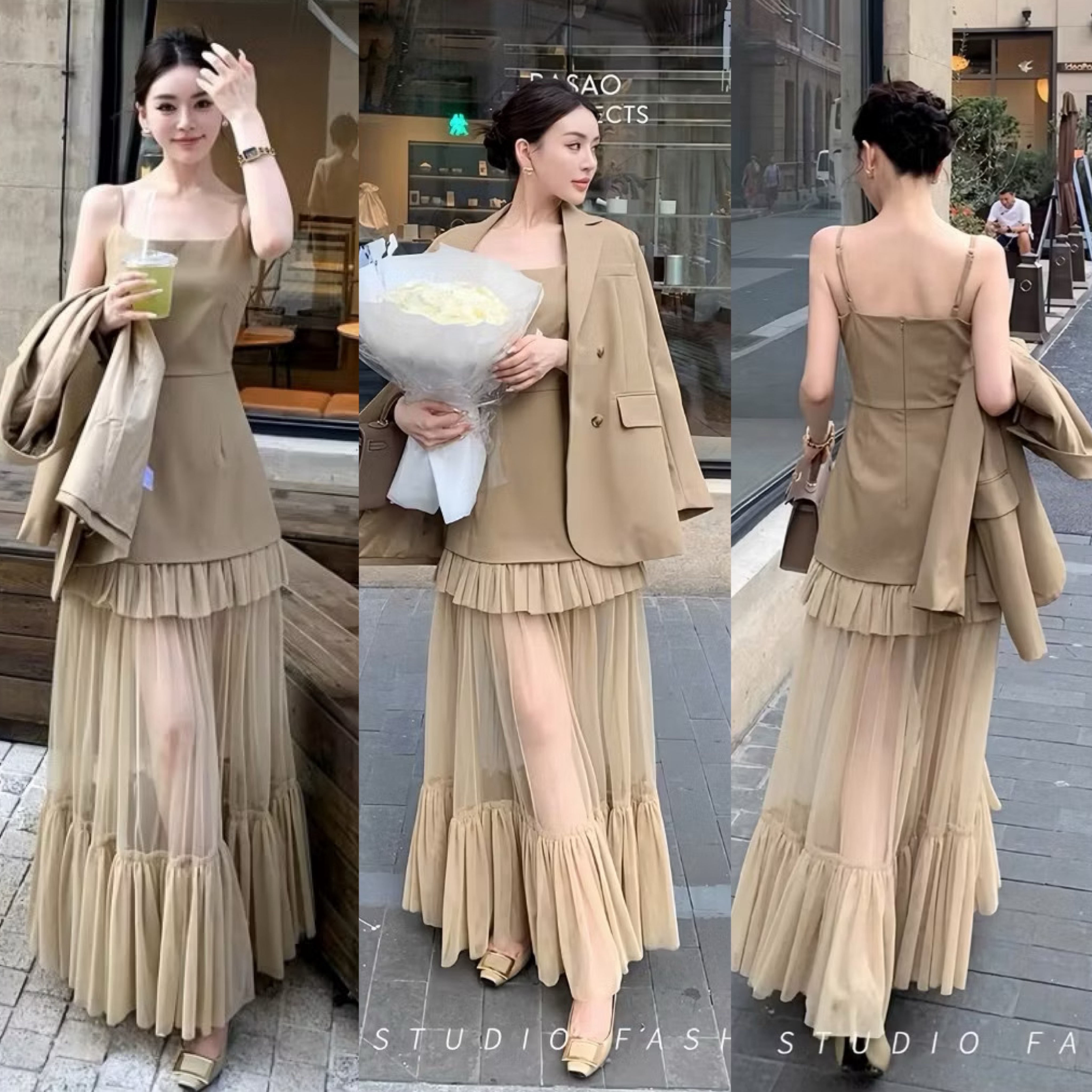 เซ็ตสายเดี่ยวสีแดง แต่งระบายซีทรูยาวอลังด้านล่าง มาคู่กับเบเซอร์oversize คัทติ้งเป๊ะ ใส่สบาย : สินค้าคุณภาพ (พร้อมส่ง)