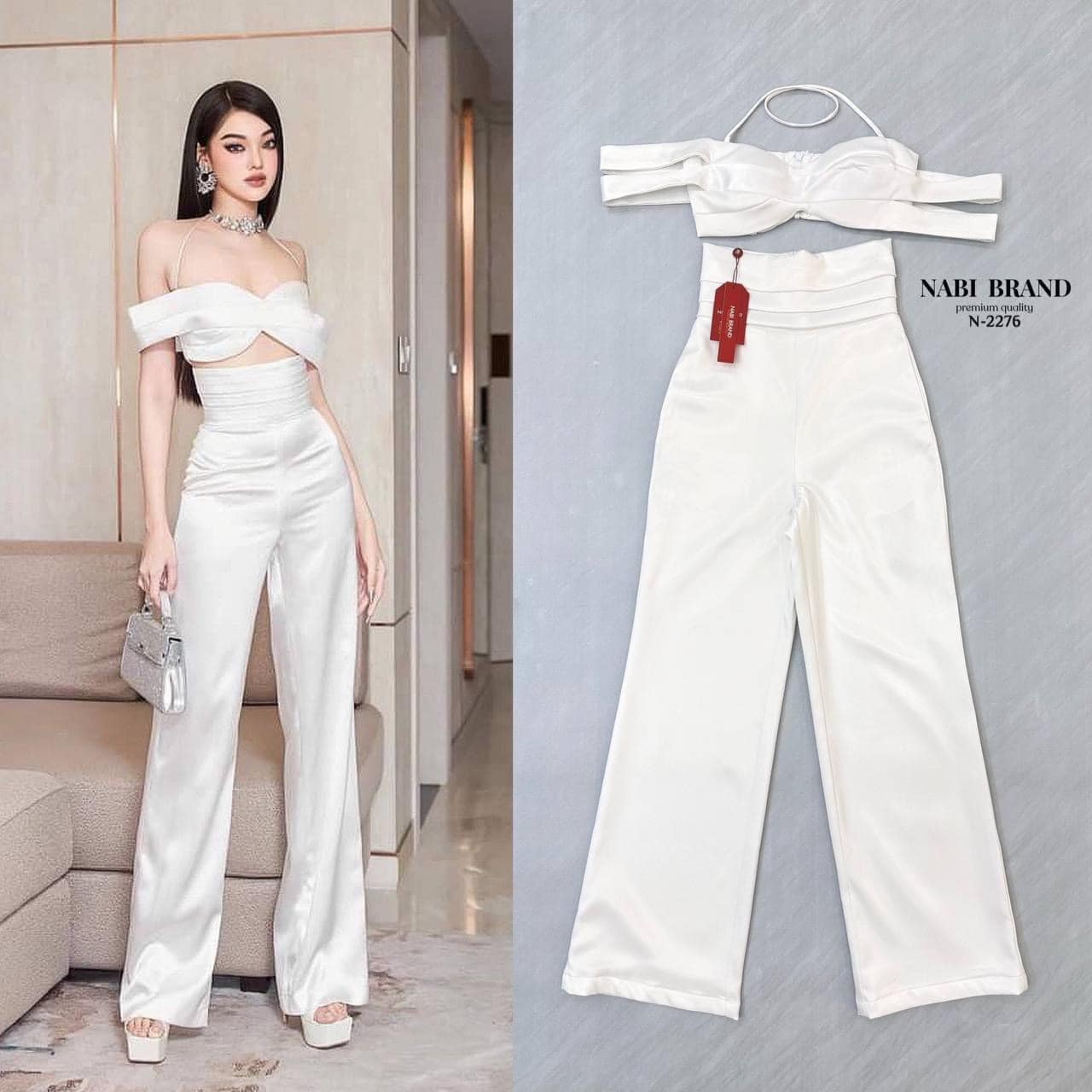 ชุดSetเสื้อคล้องคอ กางเกงขายาว ดีไซน์ปาดไหล่ มีสายคล้อง กางเกงเอวสูง ขากระบอกเล็ก ใส่สบาย สินค้าคุณภาพ (พร้อมส่ง)