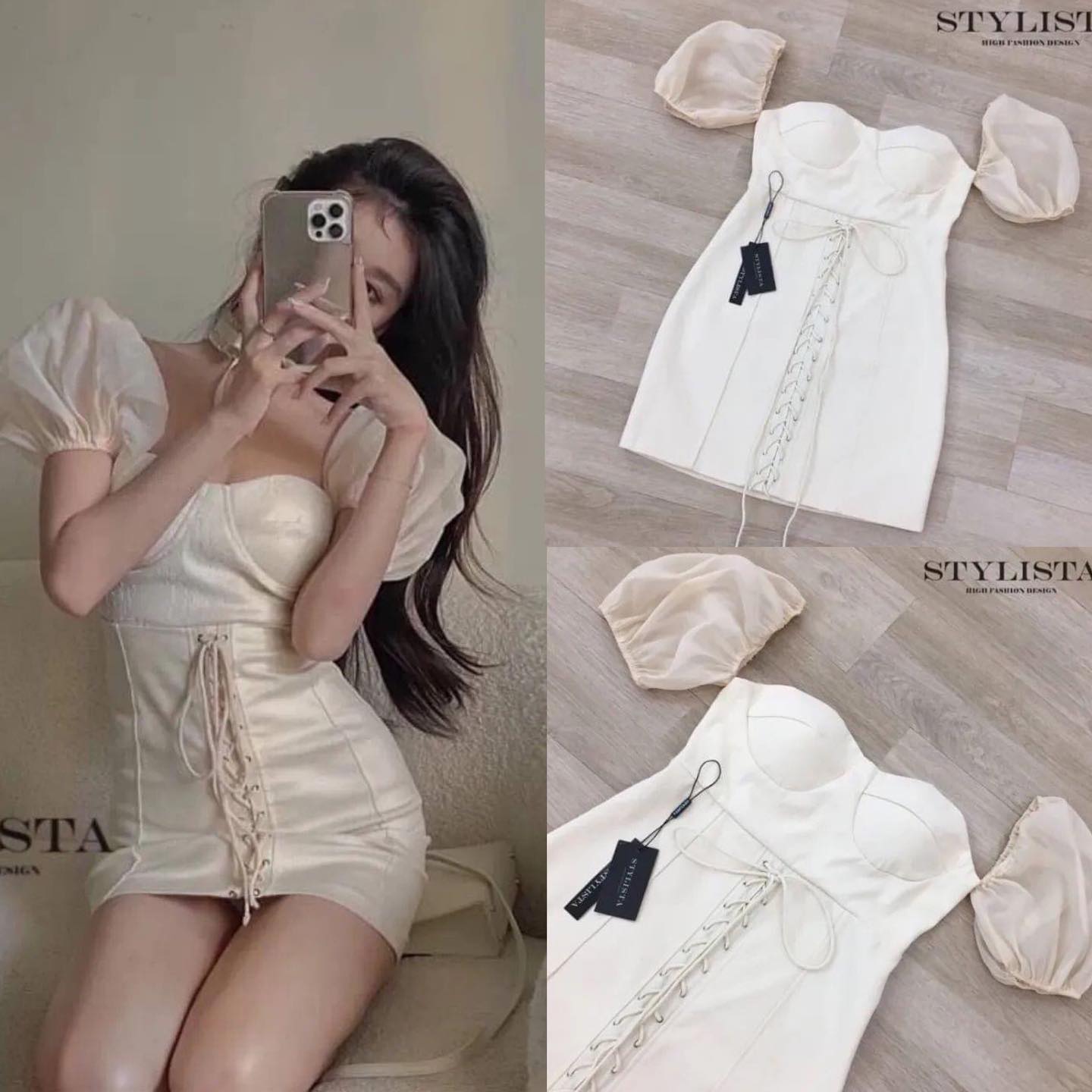 เดรสทรงพอดีตัว เเขนรั้ง ด้านหน้า เชือกผูกเเบบไขว้ ใส่สวยเรียบหรูมาก สินค้าคุณภาพ (พร้อมส่ง)