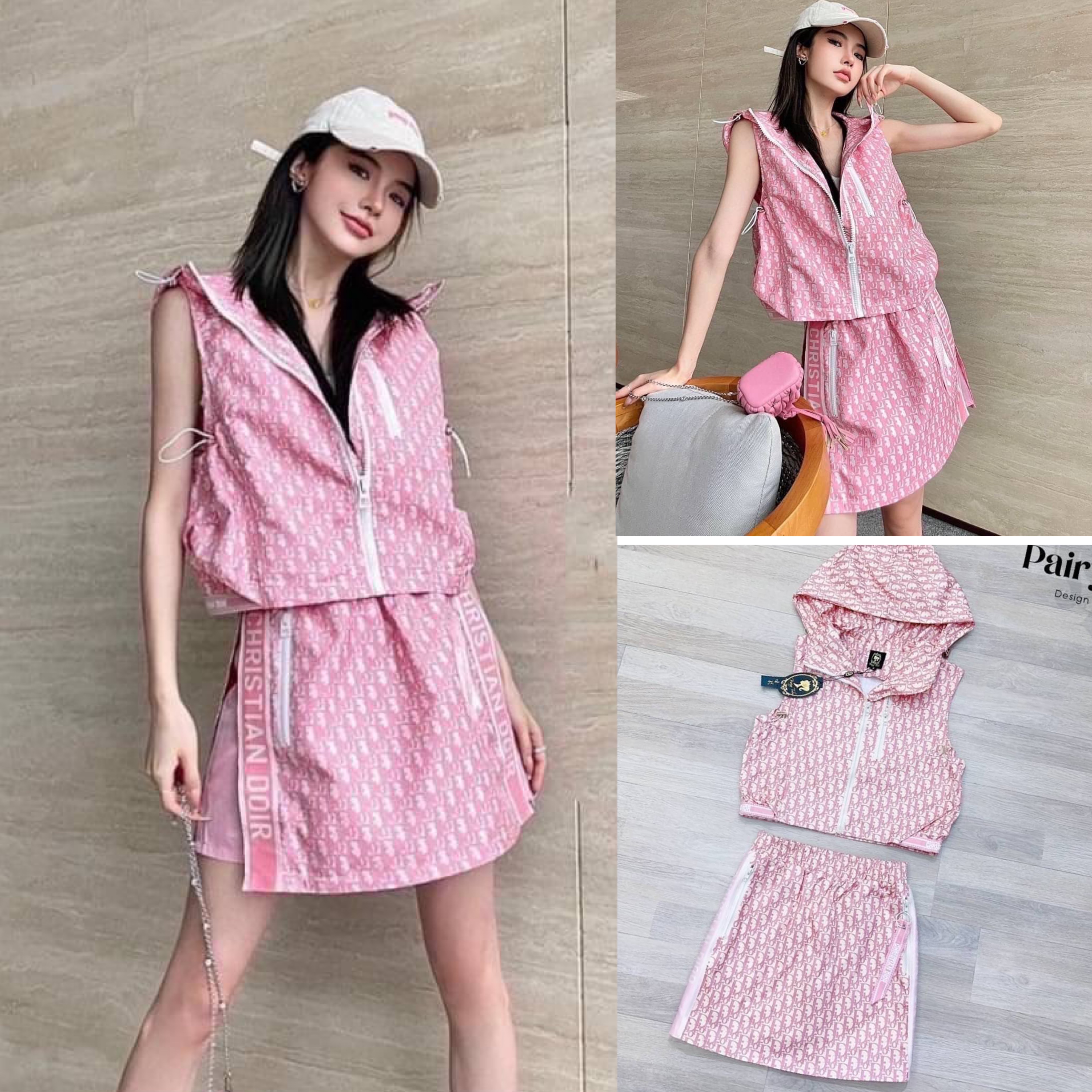 Set Dior สีชมพูหวานมากกก เสื้อฮูดซิปหน้า แต่งซิปกระเป๋า แต่งขอบแบรนด์ แมตกระโปรงเอวจั้ม แต่งแถบด้านข้าง มีกระเป๋า2ข้าง (ซับในเป็นกางเกง) สินค้าคุณภาพ (พร้อมส่ง)