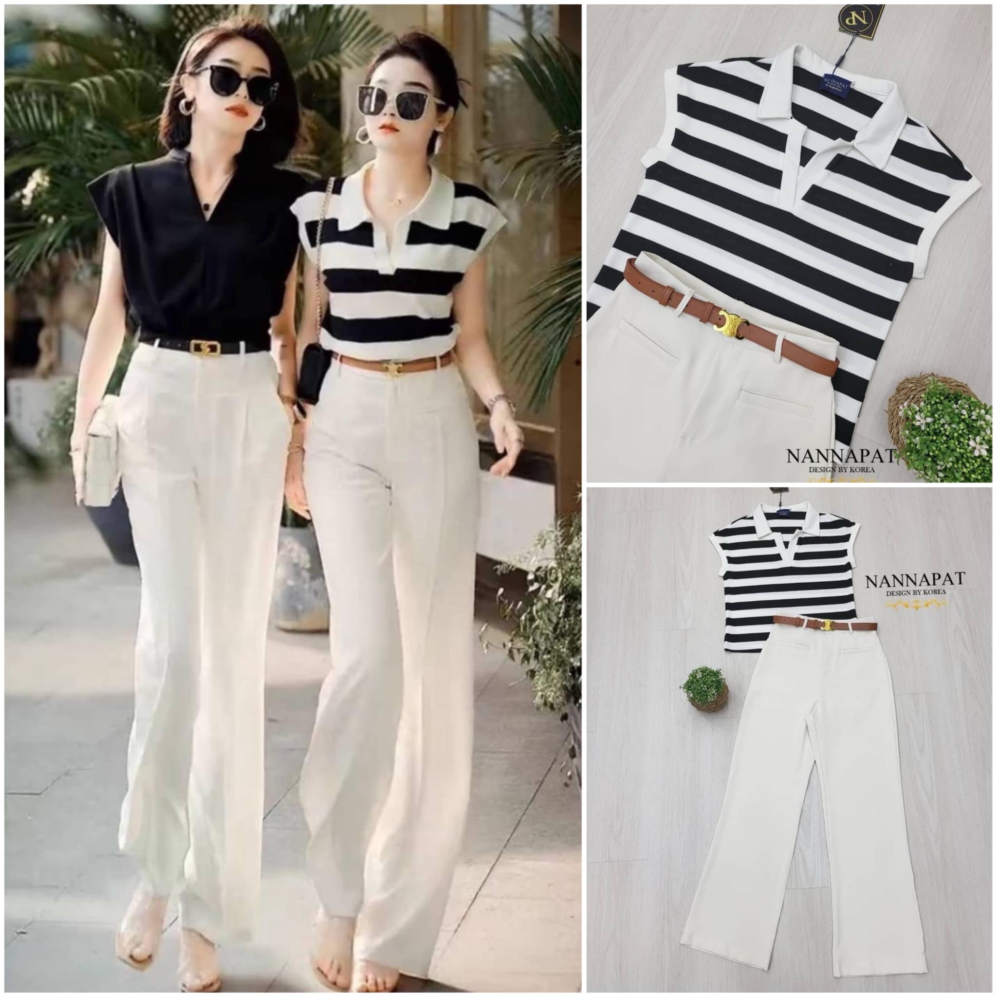 เซ็ต3ชิ้น ตัวเสื้องานผ้าสเวสเตอร์ +ตัวเกางเกงทรงสวยเป๊ะมากๆ แต่งกระเป๋าคู่ หน้าเก๋ๆ + เข็มขัดหัวแบรนด์สายหนัง ใส่สบาย สินค้าคุณภาพ (พร้อมส่ง)