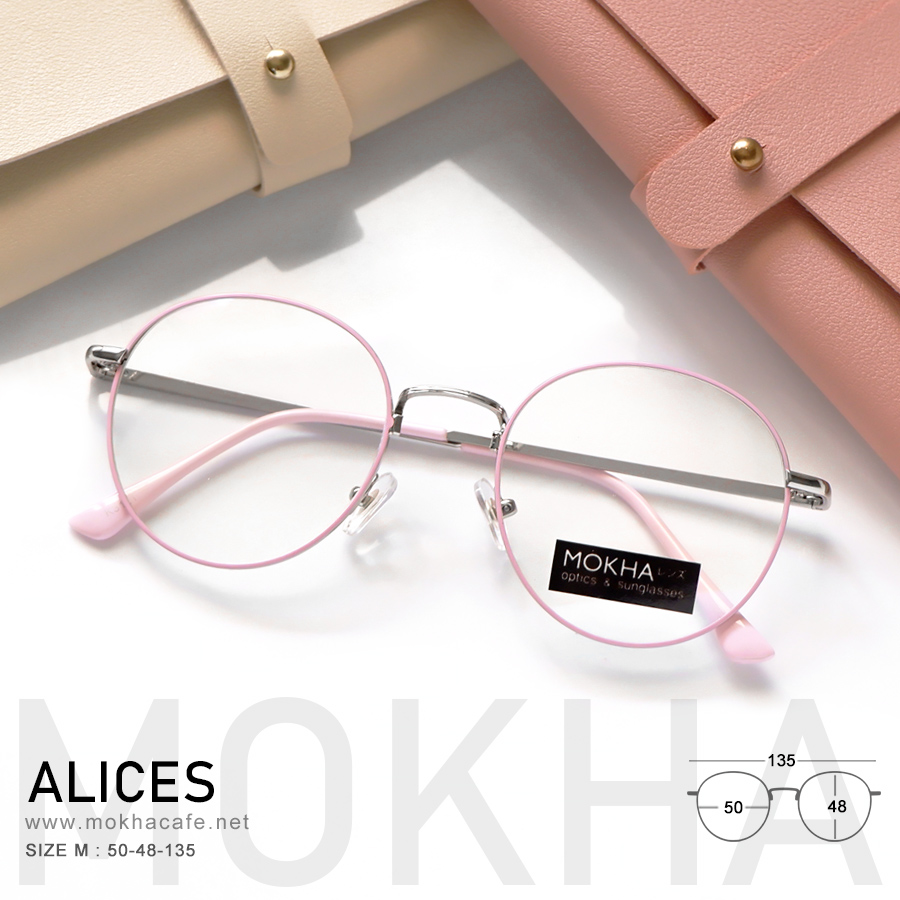 ALICES - Pink กรอบโลหะ แว่นตาทรงกลม ขาสปริง กว้าง 135 มม.(sizeM) H48 23g
